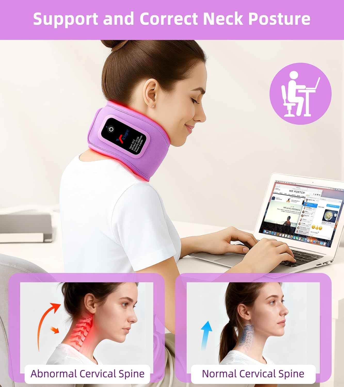 Red Light Therapy Neck Brace, Red Light Therapy Device for Neck Pain Relief, 660nm Red Light & 850nm Near Infrared Light Therapy for Pain Relief, Travel, Sleep, Office Use for Women & Men (Purple) - Image 4