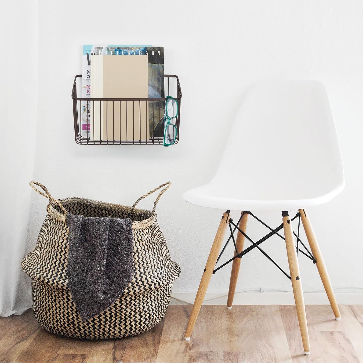 mDesign Small Metal Wire Wall Mounted Storage Organizer Basket Bin for Hanging in Kitchen, Garage, Entryway, Mudroom, Bedroom, Bathroom, Laundry Room - Unity Collection - Bronze
