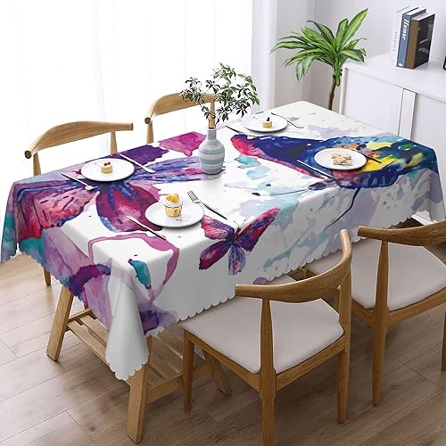 Aimeryup Purple Blue Butterfly Table Cloth Rectangle Table,Waterproof Tablecloth Rectangle Table Cloth Tablecloths for 6 Foot Rectangle Tables