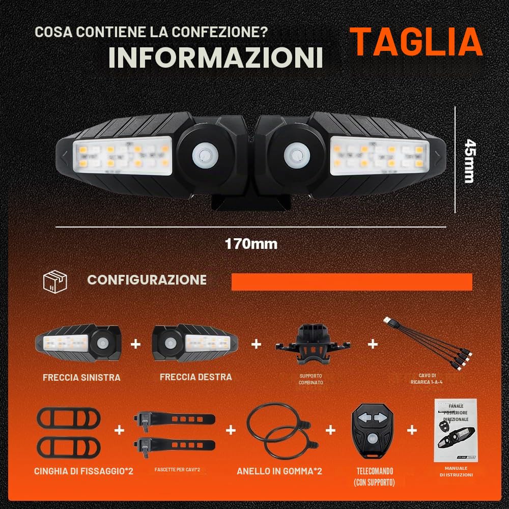 Fanale Posteriore Bicicletta con Proiezione USB Ricaricabile Frecce Bici Elettrica con Telecomando Senza Fili IPX4 150 Lumen Frecce Direzionali per Bici, 5 modalità