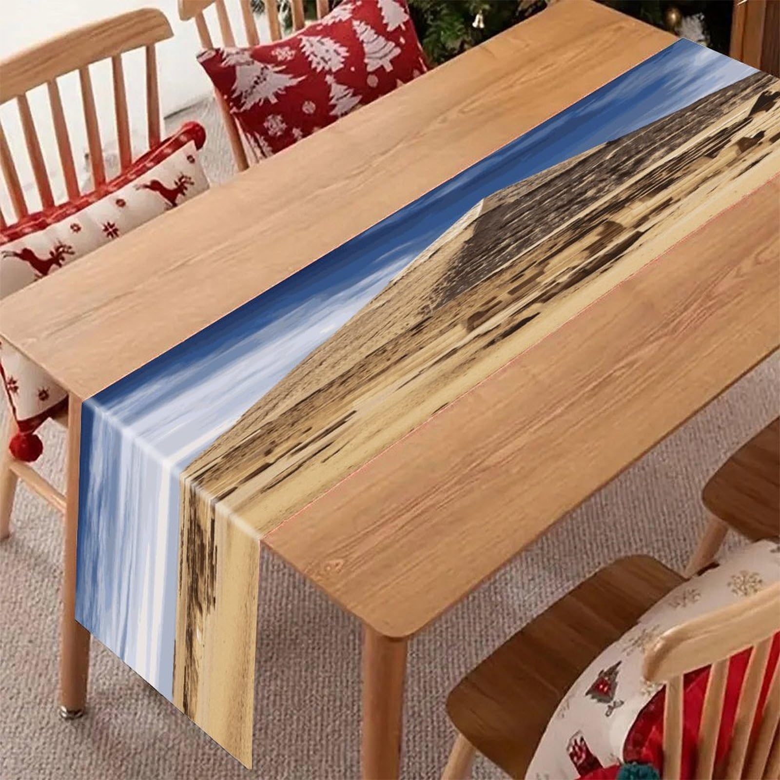 Khauerbc Style Pyramids Of Egypt Linen Table Runner-70.87*12.99 Inch,This Decorative Table Runner Is Wrinkle Resistant Table Mat. Embroidered Table Runners As Kitchen Dining And Coffee Tables.
