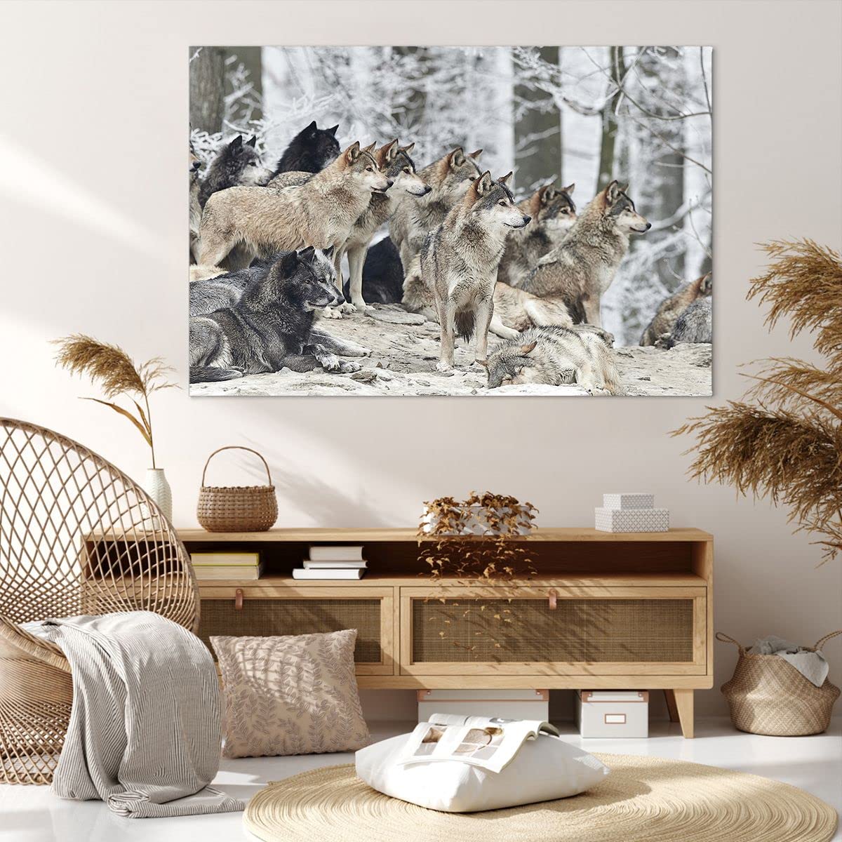 Cuadro Decorativo Sobre Lienzo 50x50 Cm - Motivo De Ciervos Familia Salvaje, Listo Para Colgar, Ideal Para Salón O Dormitorio
