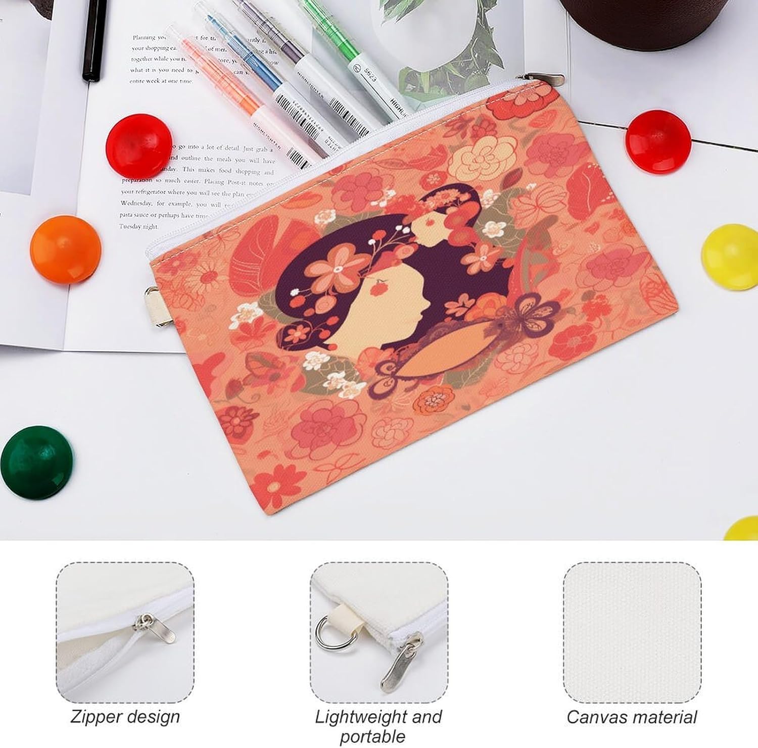 Women's Day Greeting Card Coin Purse with Zipper Mini Change Purse Portable Coin Wallet Pouch Change Holder Makeup Bag Coin Pocket