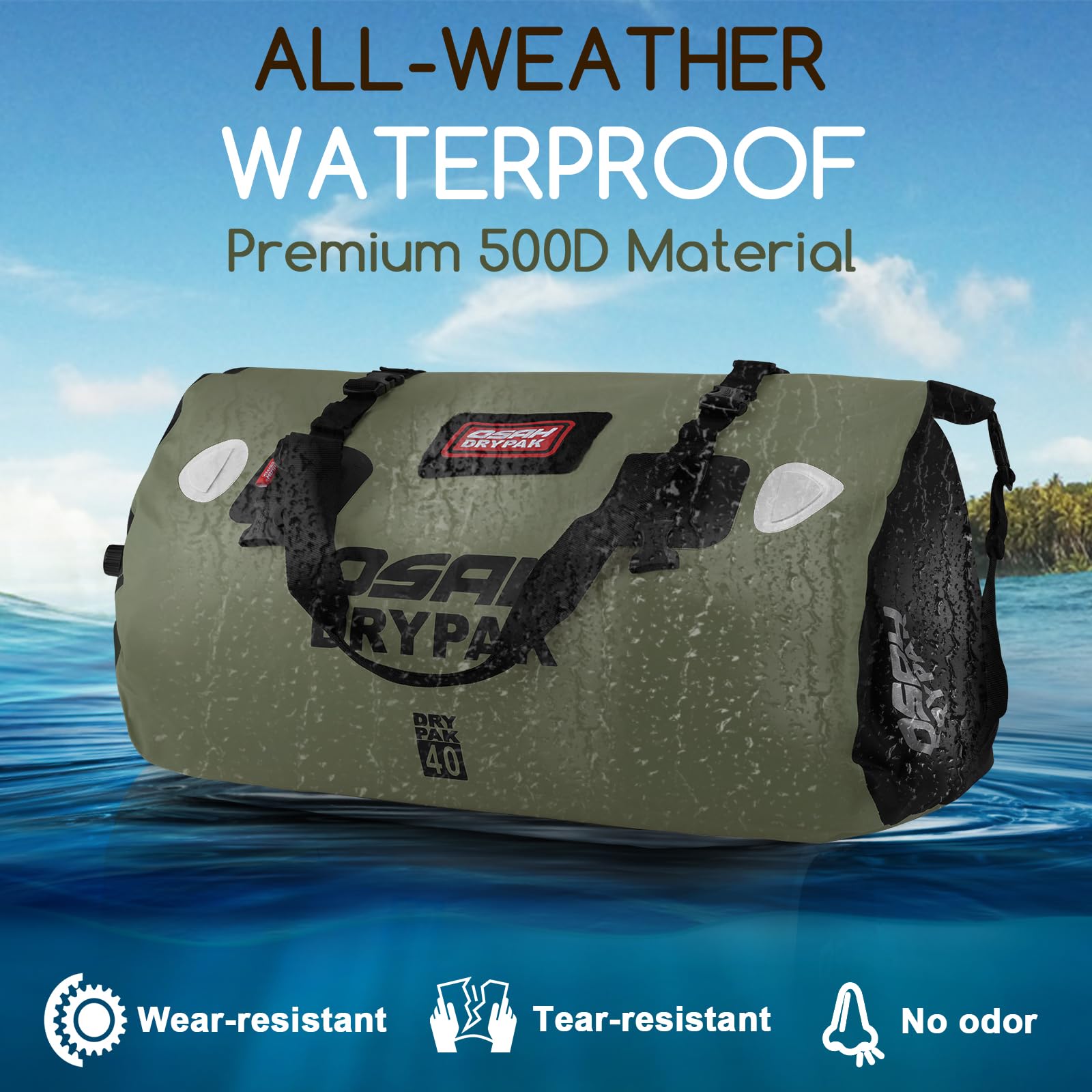 OSAH DRYPAK Sac à Dos étanche Dry Bag – Sac Marin imperméable avec Fermeture Roll Top, Grande capacité, Pochette de Voyage étanche Polyvalent pour Camping, Moto, Kayak, Paddle, Bateau, Plage et Pêche