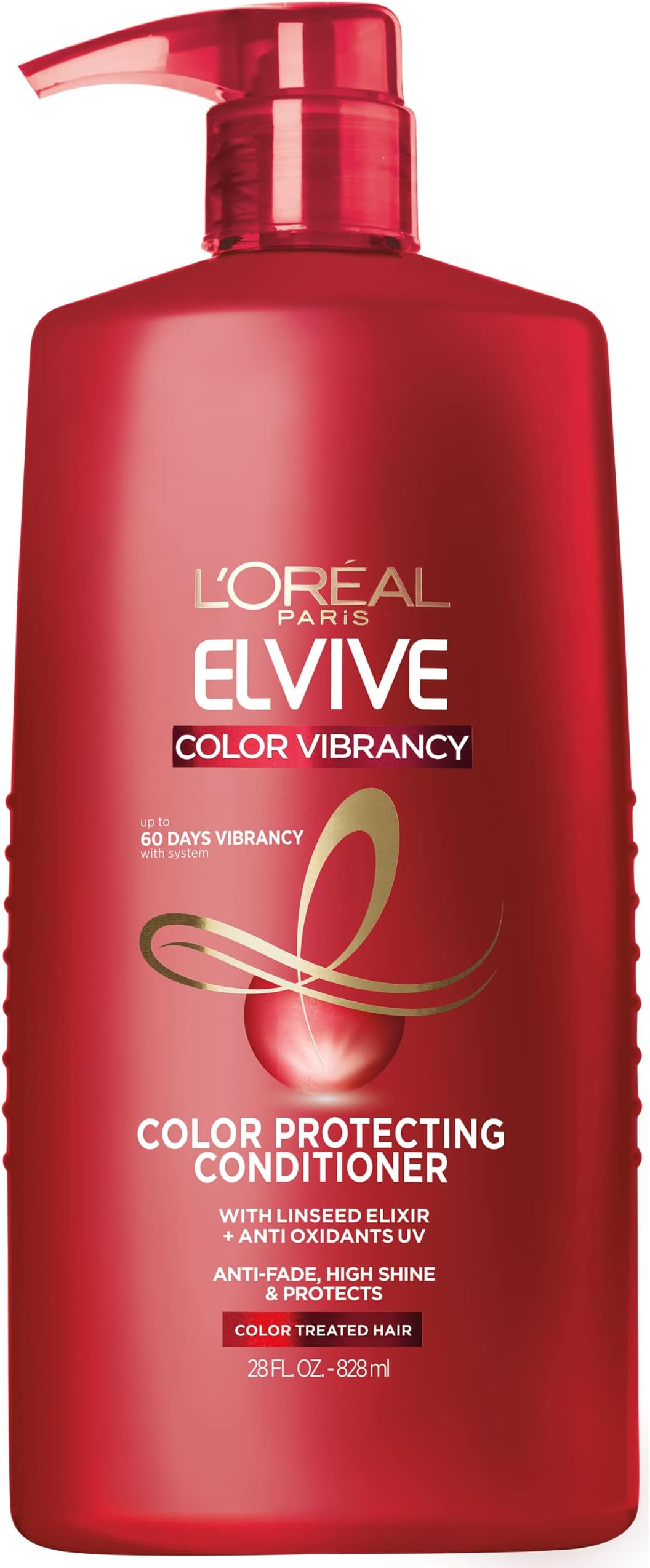 L'Oreal Paris Elvive Color Vibrancy Protecting Conditioner, for Color Treated Hair, Conditioner with Linseed Elixir and Anti-Oxidants, for Anti-Fade, High Shine, and Color Protection, 28 Fl Oz