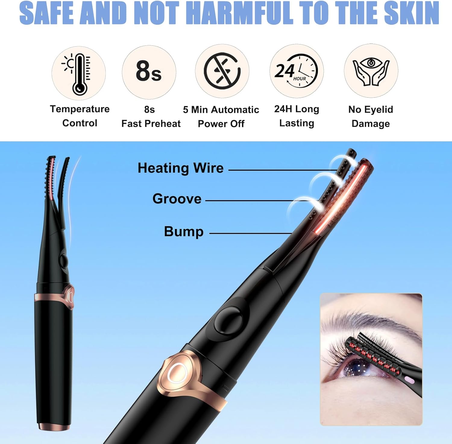 Heated Eyelash Curlers - 2 in 1 Clip- Type Heated lash Curler Best Seller Electric Eyelash Curler 3 Temp Settings for Makeup Tools USB Rechargeable Natural Curling 24H Long Lasting B-1 - Image 4