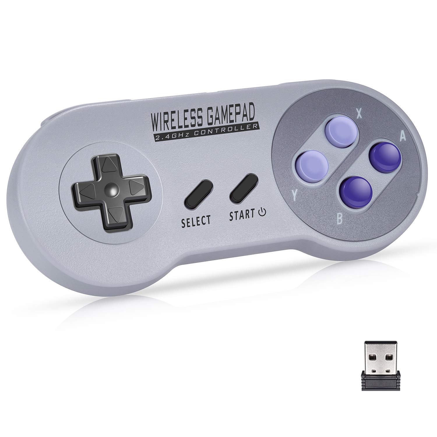 Asopiram Wireless Controller for SNES Games, 2.4GHz Cordless Gamepad with USB Receiver for Windows PC Emulator, Rechargeable Retro Joystick Compatible for SNES Classic Switch I, 2-Pack