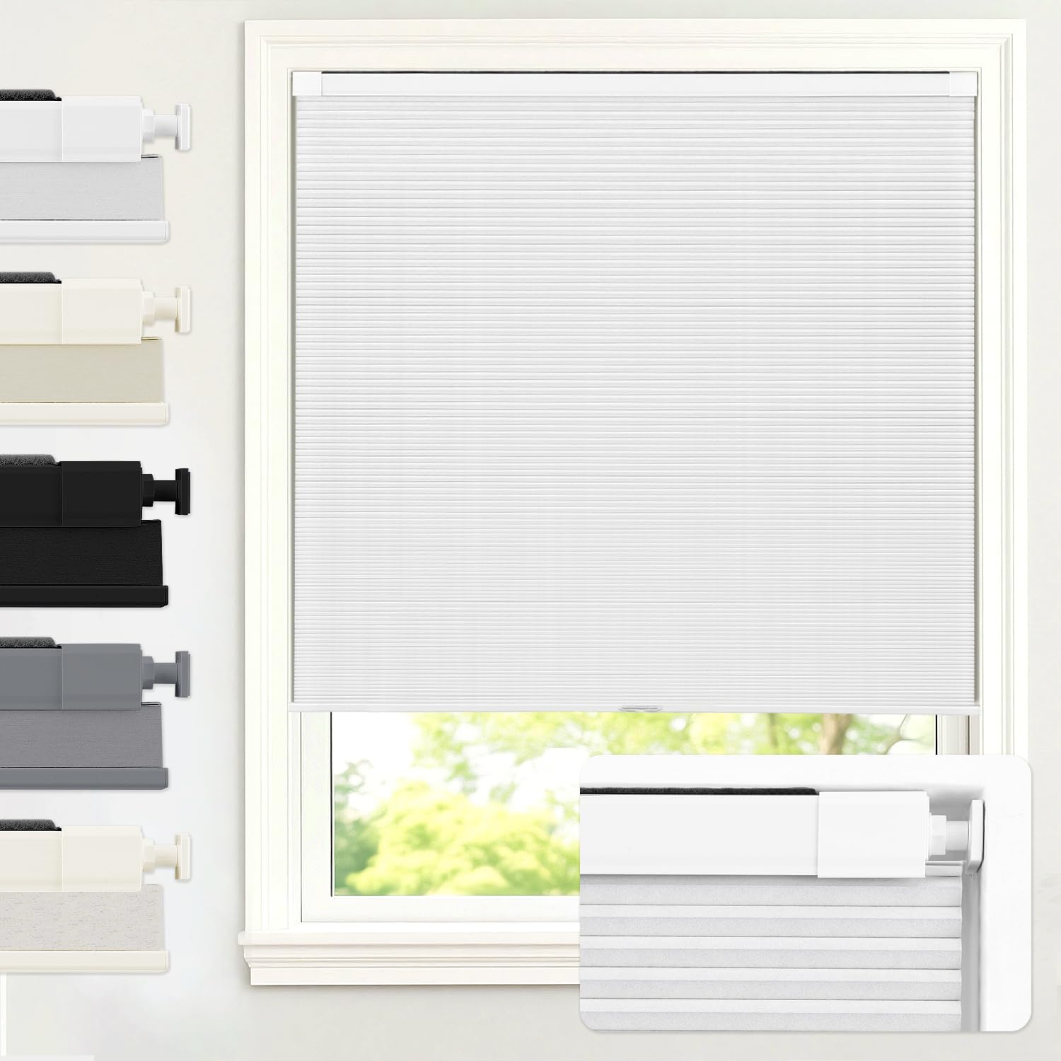 aosky no drill cordless blackout cellular shades, 72" w x 64" h, white | no tools honeycomb blinds for indoor windows, free-stop blackout shades for home, thermal insulated, noise reducing