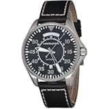 Khaki Aviation Pilot Day Date Auto | Swiss Made | 42mm Stainless Steel Case | Black Dial Analog Watch | Black Leather Strap (Model: H64615735)