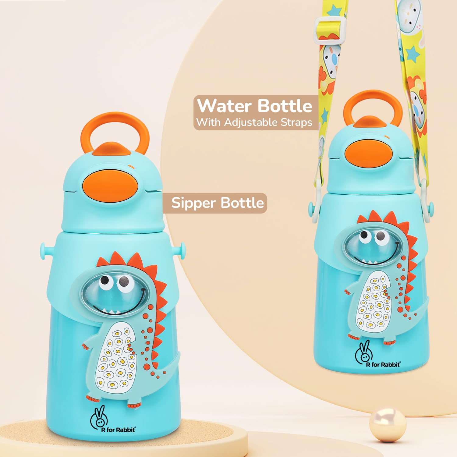R for Rabbit Steebo Zoobie Premium Stainless Steel Water Sipper for Baby, Spill Proof BPA Free Soft Silicone Straw Drinking Sipper for Kids of 12+ Months (550ml, Blue Dino) - Image 3 thumbnail