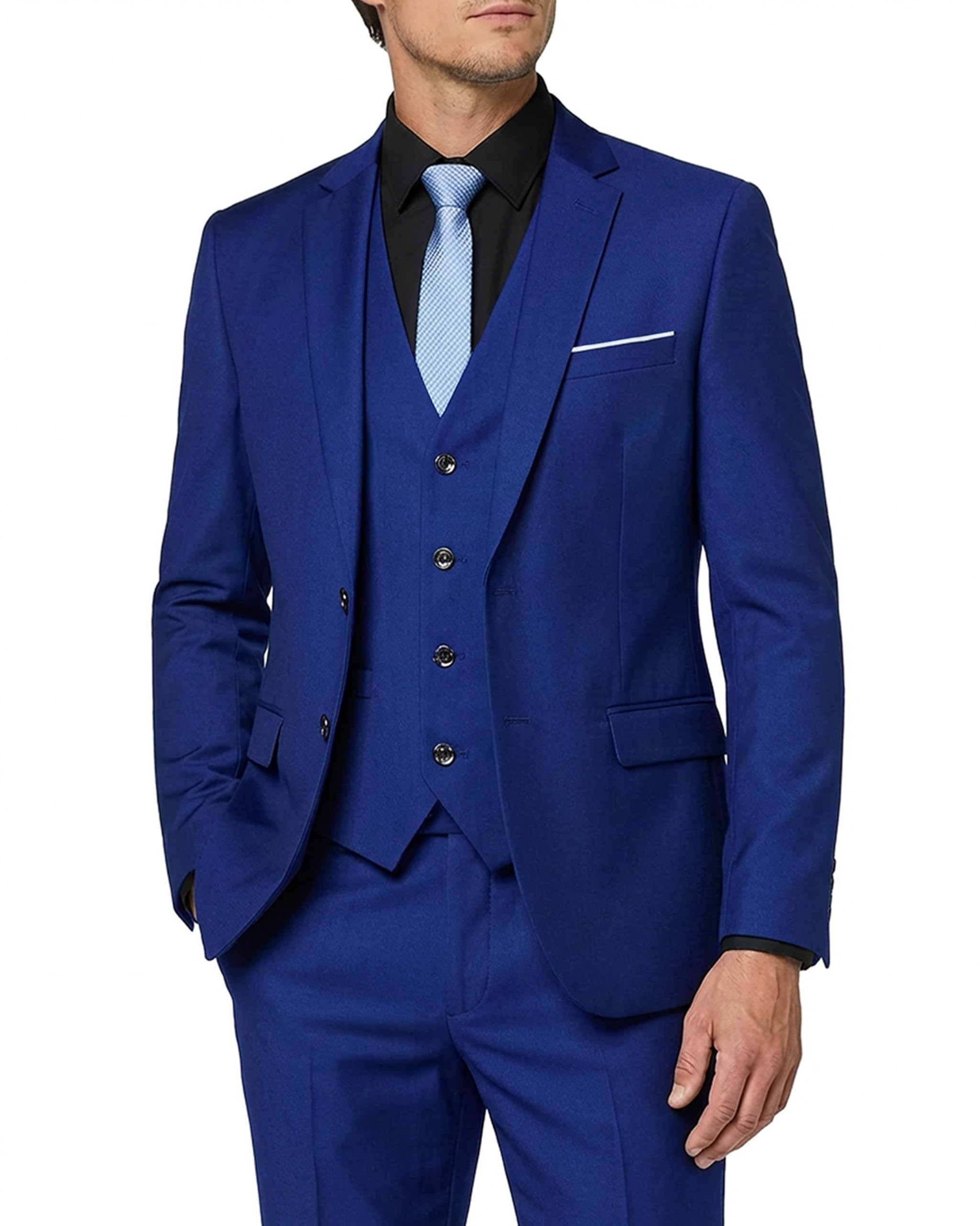 MY'S Men's 3 Piece Slim Fit Suit Set, 2 Button Blazer Jacket Vest Pants with Tie, Solid Wedding Dress Tux and Trousers