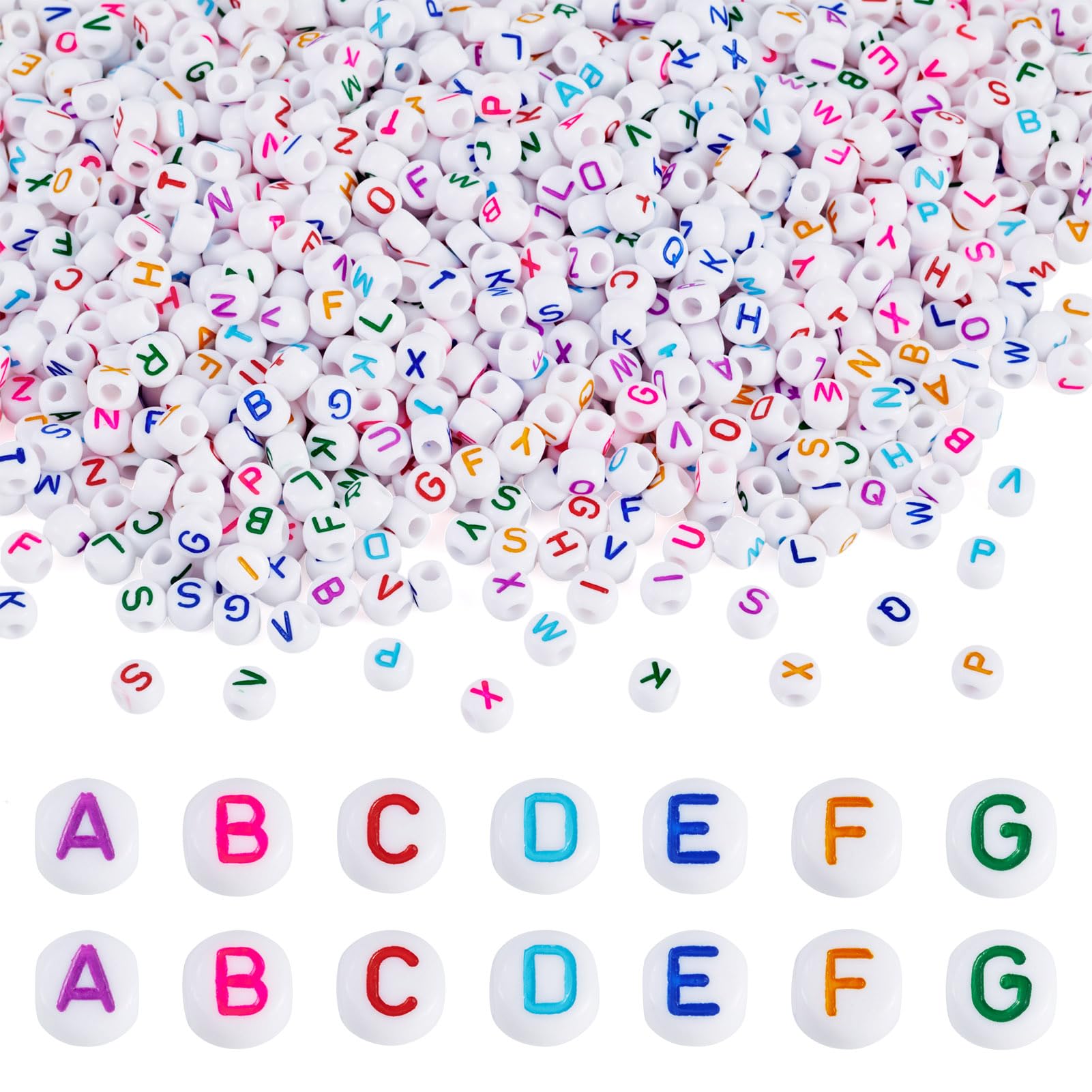 FASHEWELRY 1140Pcs Colorful Round Acrylic Letter Beads 6.5x6x5mm Large Hole A-Z Initial Alphabet Beads for DIY Crafts Friendship Bracelet Necklace Jewelry Making
