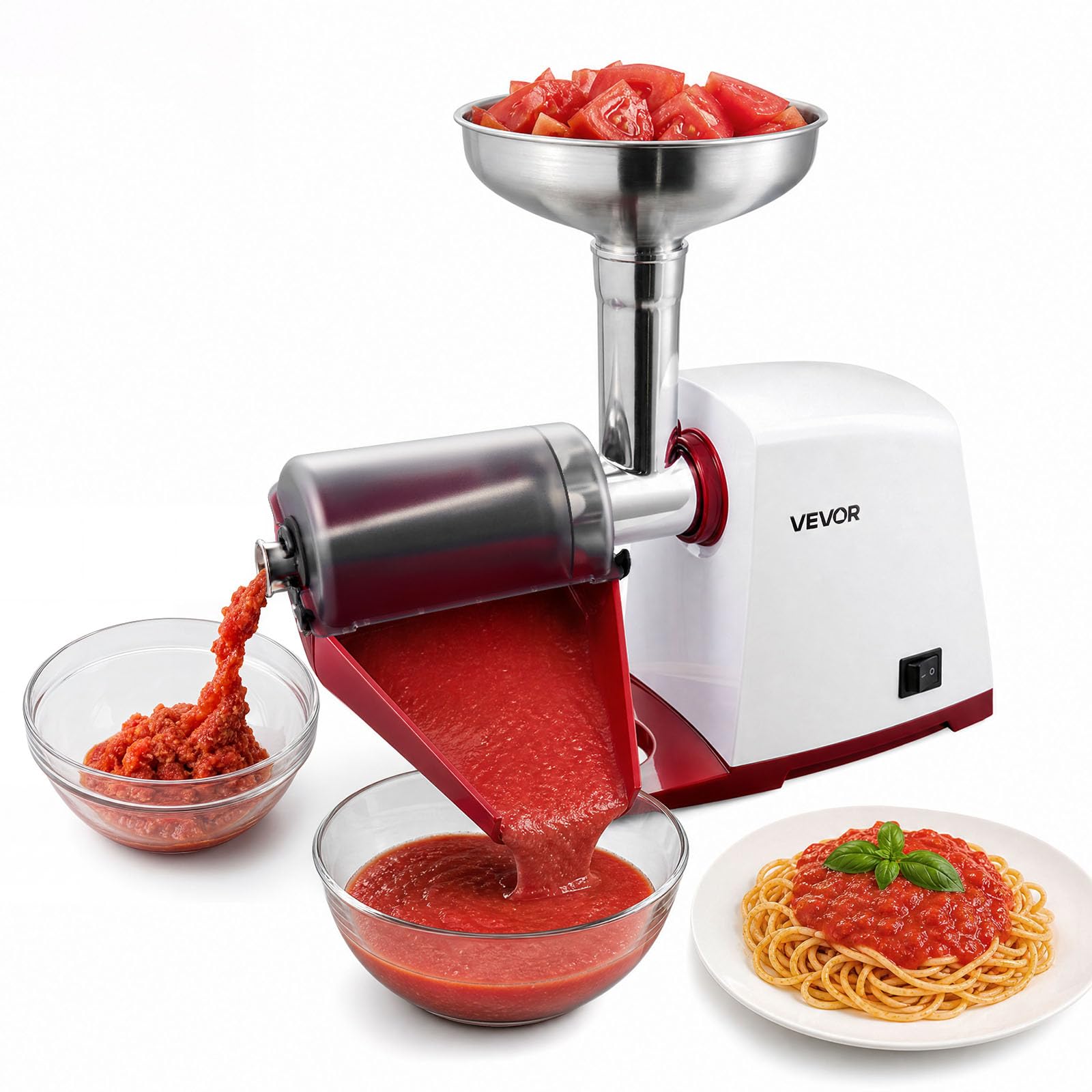 VEVOR Tomatenpresse Elektrisch Max. 800 W Edelstahl Passiermaschine Weiß