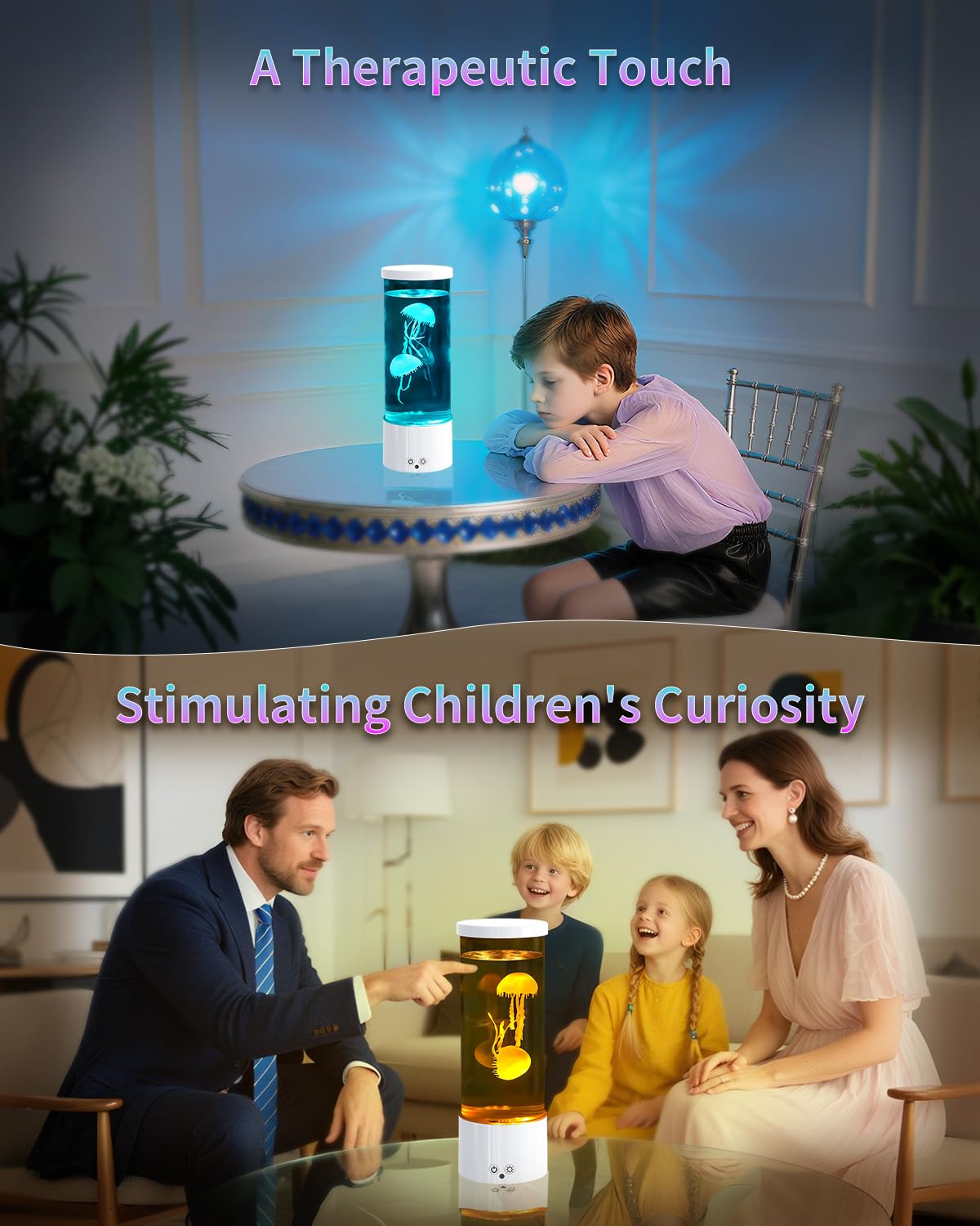 AONESY Lampada Meduse Lampada Lava Meduse Acquario Notturna Telecomando Jellyfish Lamp Lampada a LED con 17 Colori Cangianti, USB Lampada da Tavolo per L'umore, per Casa, Ufficio, Hotel, Bianco