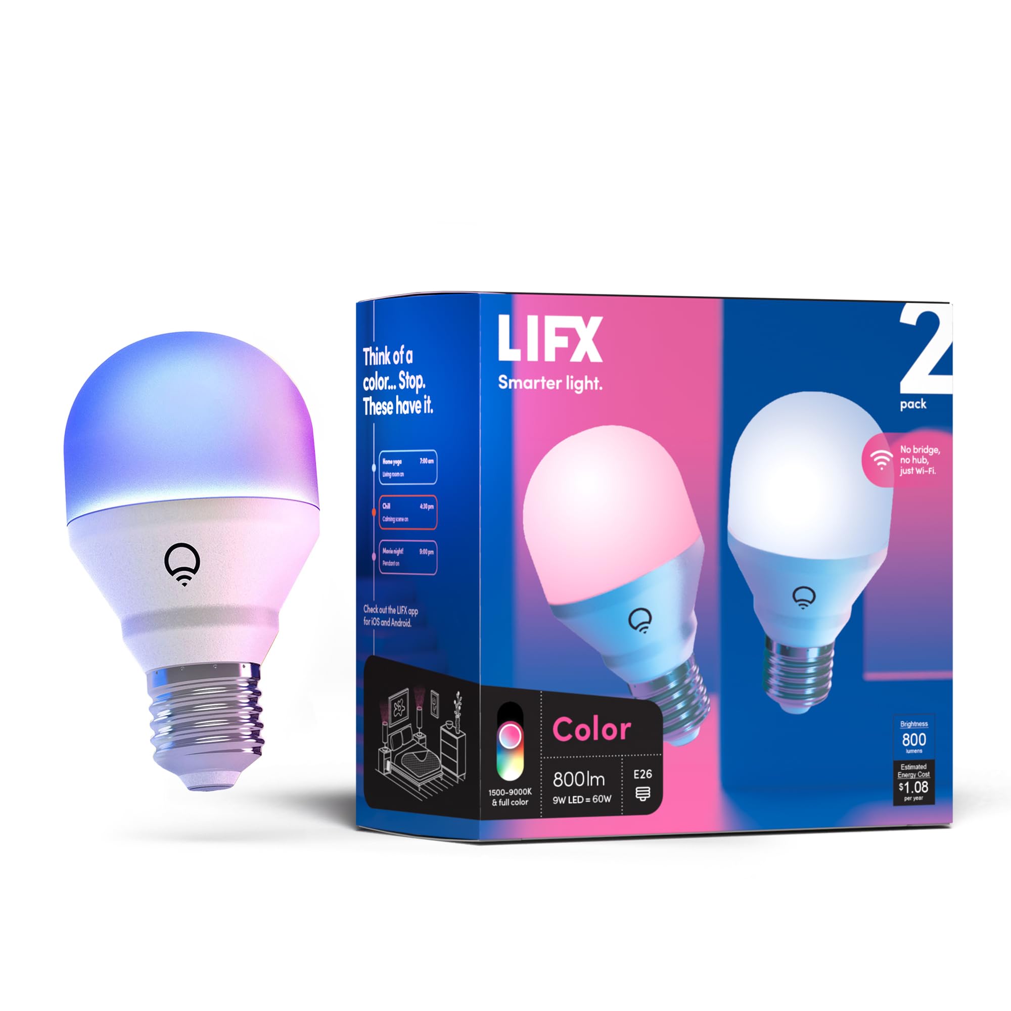 LIFX LED電球2個 Amazon.com: LIFX Color Smart Light Bulbs (2-Pack) A19 E26, Matter