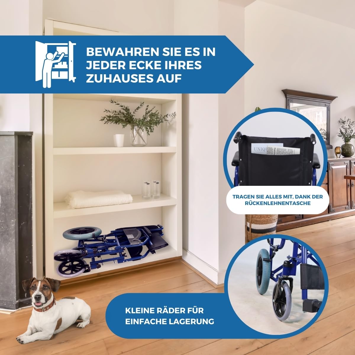 Mobiclinic®, Faltbarer rollstuhl, Maestranza, Feststellbremsen, 45 cm sitzhöhe, Abnehmbare fußstützen, Abklappbare und gepolsterte armlehnen, Kleine räder, Robust, Farbe schwarz