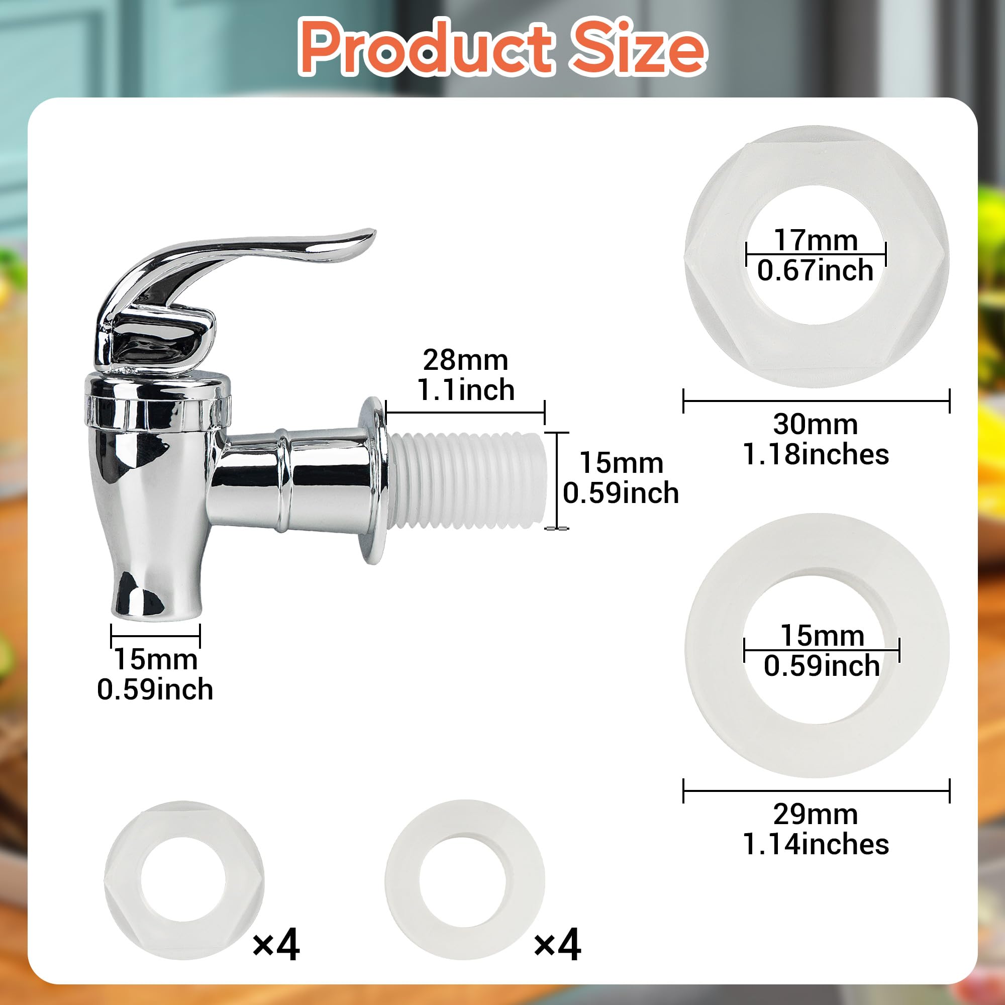 4 beccucci di ricambio per dispenser di bevande, in plastica, per distributori di bevande, set di nastri per rubinetto esterno (stile a pressione, argento)