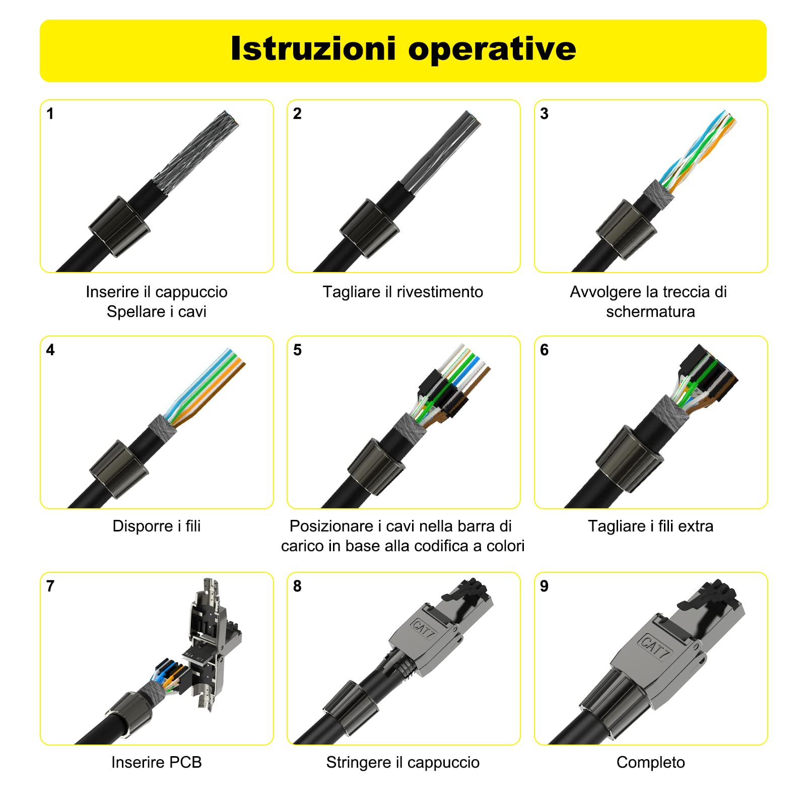 VCELINK Cat 7 Cat6a RJ45 Connettori, Spina di Rete Modulare, 12 Pezzi | Spina RJ45 modulare LSA senza attrezzi PoE, schermata, supporto 10Gbps per cavi rete