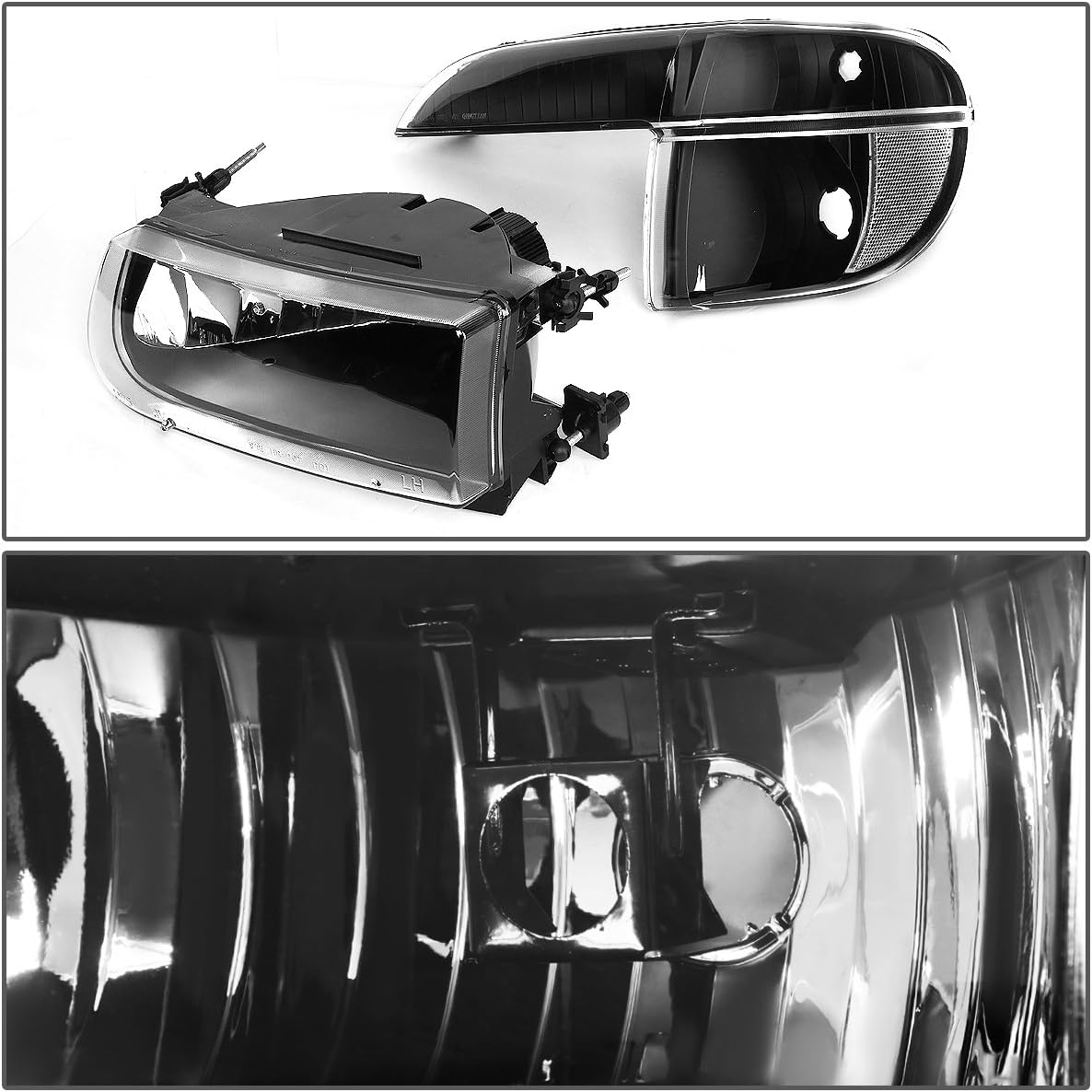 DNA MOTORING Pair Headlight Assembly Compatible with 1995-2001 Ford Explorer / 1997 Mountaineer, Black/Clear, HL-OH-FEXP954P-BK-CL1