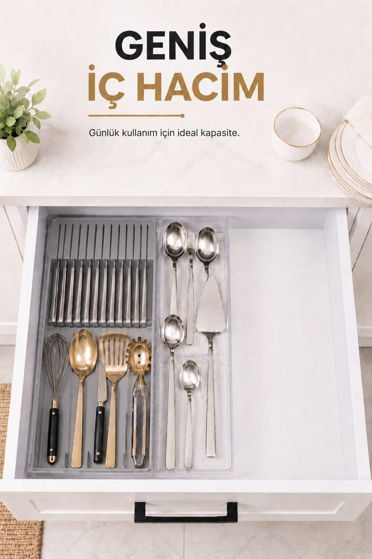 Sas Haus Çekmece İçi Bıçaklık Organizer Bölmeli Mutfak Düzenleyici Gri S-11029