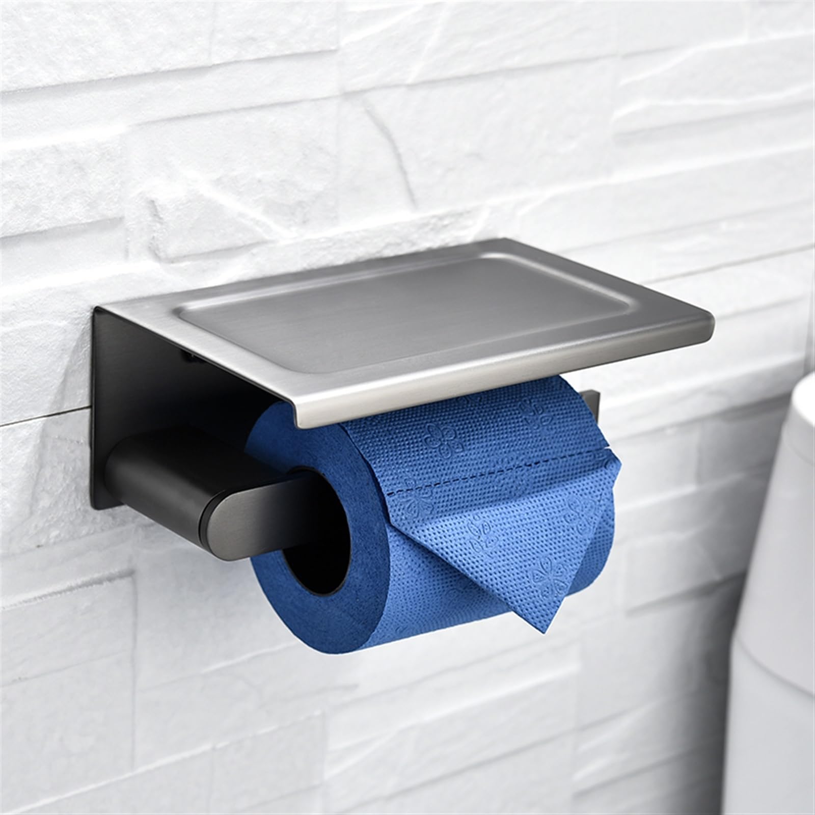 BIVOO Edelstahl Toilettenpapierhalter Badezimmer Wandhalterung WC-Papier Handyhalter Regal Rollenpapier Regal Zubehör (Color : 1 PCS)