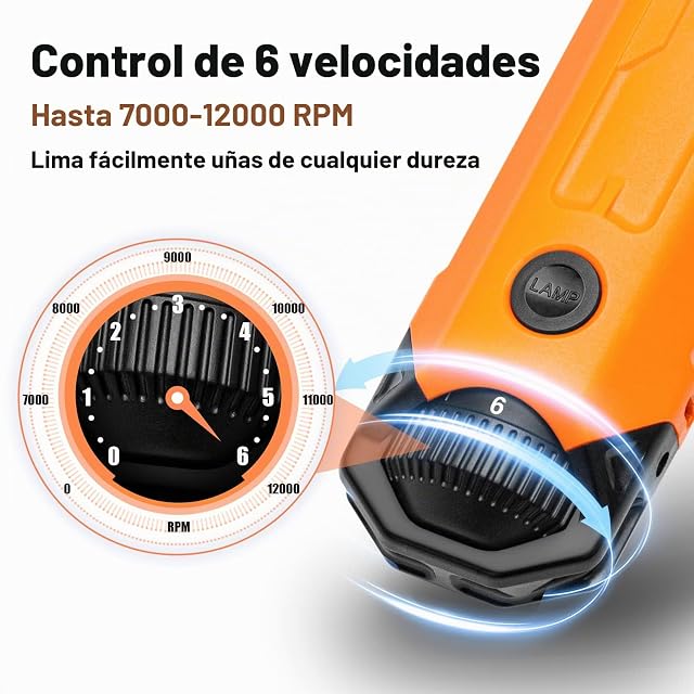 Foto 2 de 7 de Casfuy - Lima de uñas para Perros de 6 Velocidades, Cortador de uñas Eléctrico Recargable de para Mascotas…