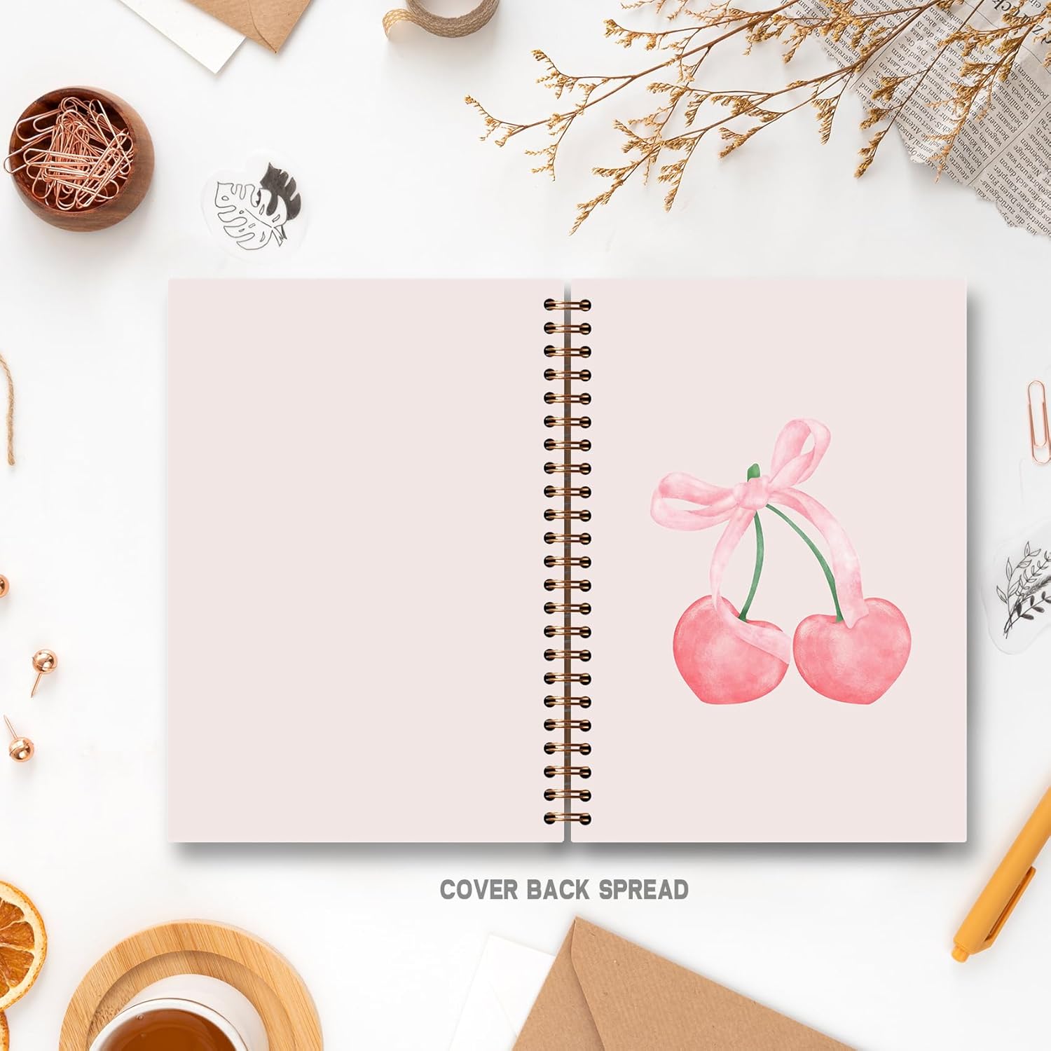 Foritho Pink Coquette Bow Cherry Notebook, Coquette Cherry Bow Girly Aesthetic Journal for Writing, Preppy Office Supplies, Pink Spiral Notebook 5.5x8.3 Inch - Image 7