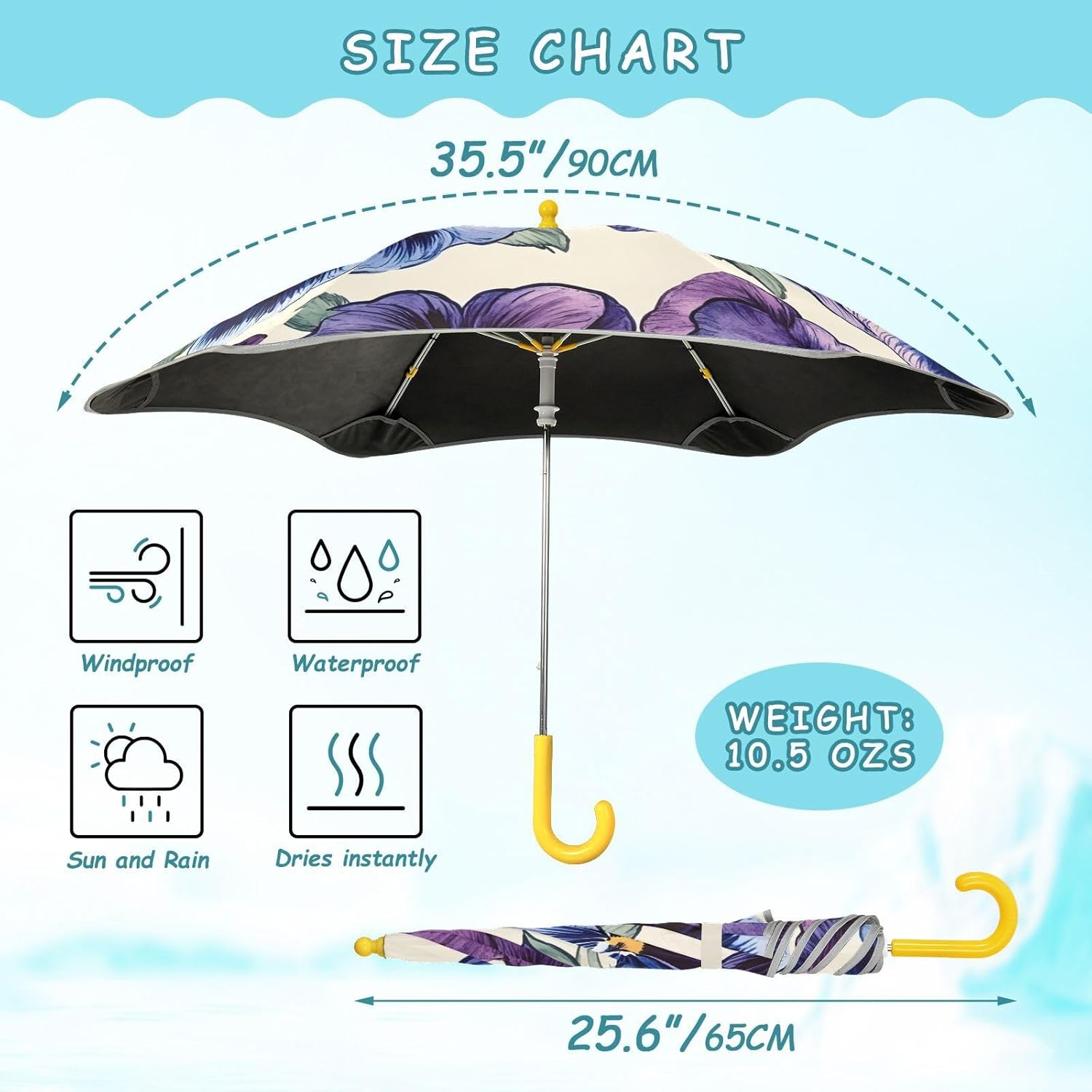 ODAWA Umbrellas for Kids Blue Purple Pansies Kid Umbrellass, Windproof UV Protection Classic Stick Umbrellas
