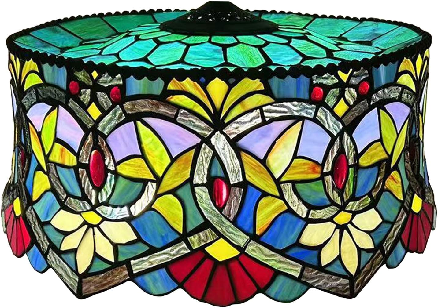 18 Inch Baroque Lamp Shade Replacement Only Tiffany Stained Glass Lamp Chimney, Vintage Handmade Green Mahogany Elegant Light Cover Accessories for Table Lamp Floor Lamp Pendant Light,Green