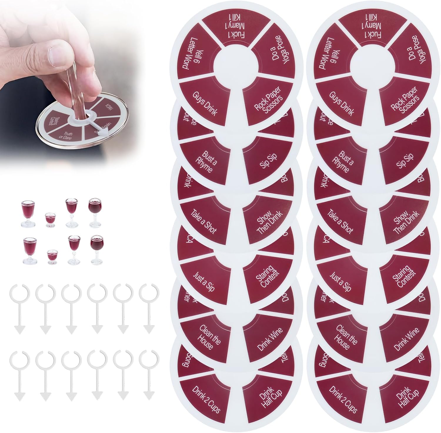 Wine Not Spin – Fun Wine Glass Spinner Party Game, 12PCS Reusable Drinking Games for Bachelorette Parties, Girls’ Nights, Couples, and Wine Lovers’ Gatherings