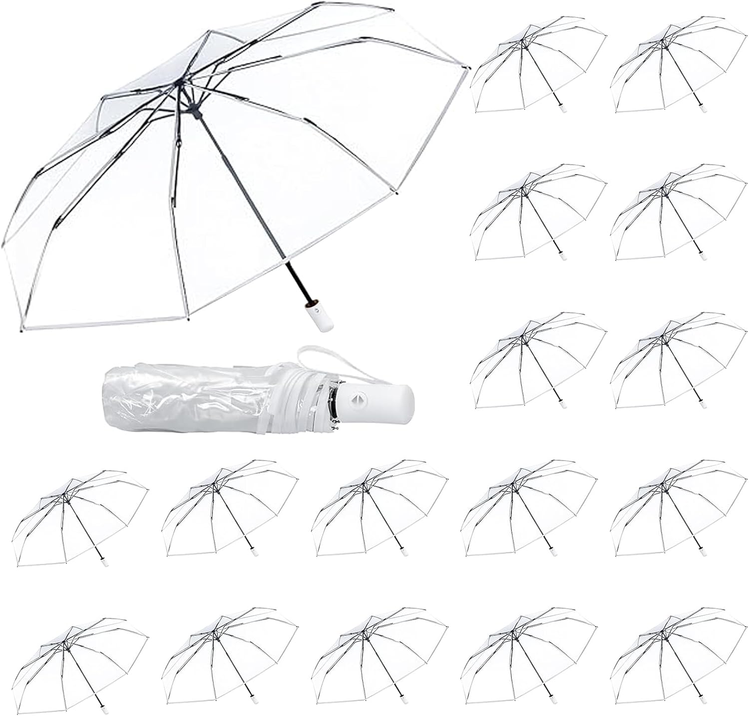 FYSUIMU 16Pcs Clear Wedding Umbrellas Portable Folding Umbrella Automatic Open Close Windproof Rain Umbrella for Outdoor Bride Shower Party Supplies
