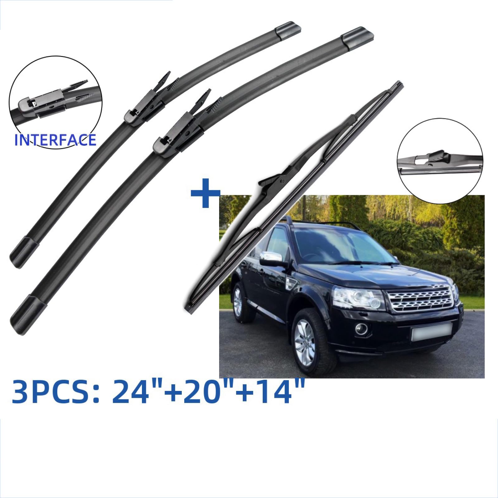 Parabrezza Anteriore Tergicristalli per Land Rover Freelander 2 2007-2014, spazzole tergicristallo anteriori posteriori da 24"/20"/14"