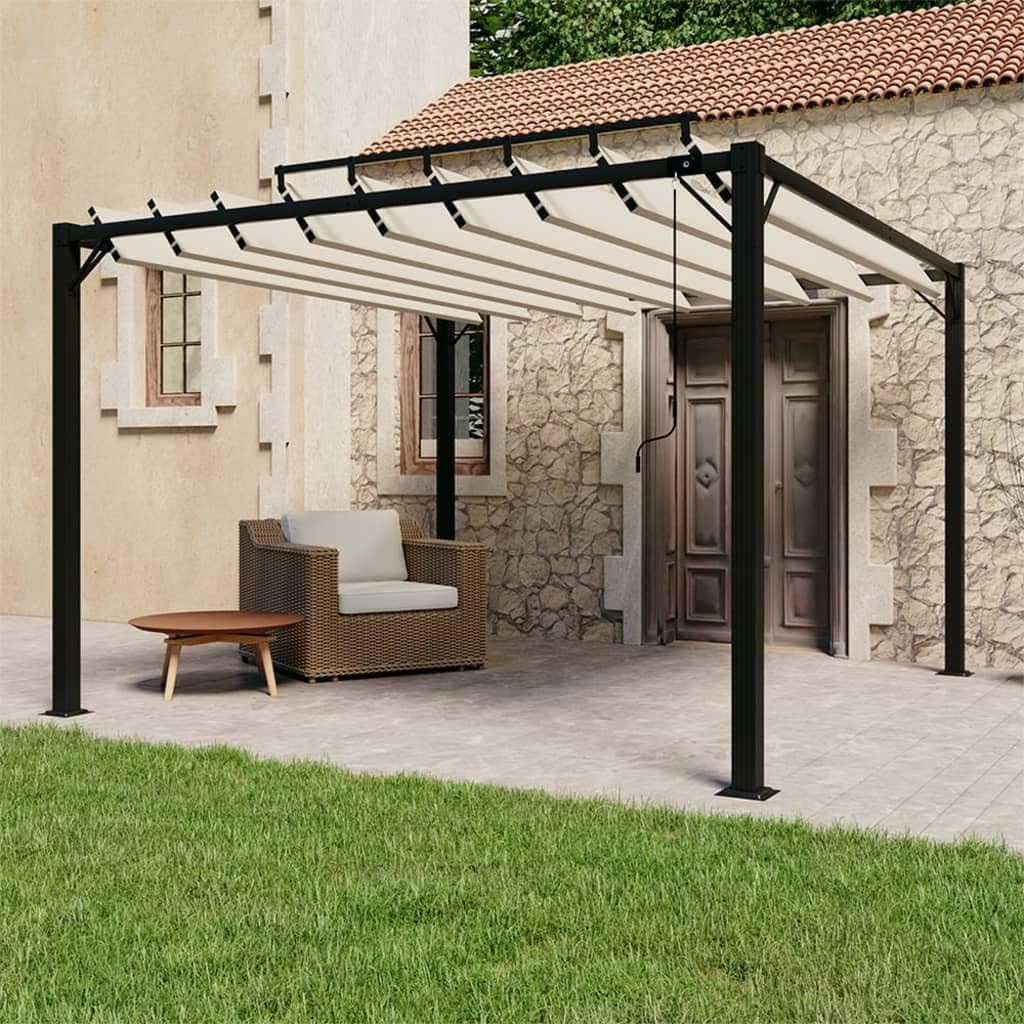 Pergola avec toit à lamelles, 3 x 3 m, tissu crème et aluminium, imperméable, réglable, tente de jardin, protection solaire, protection contre la pluie, auvent extérieur pour terrasse, balcon