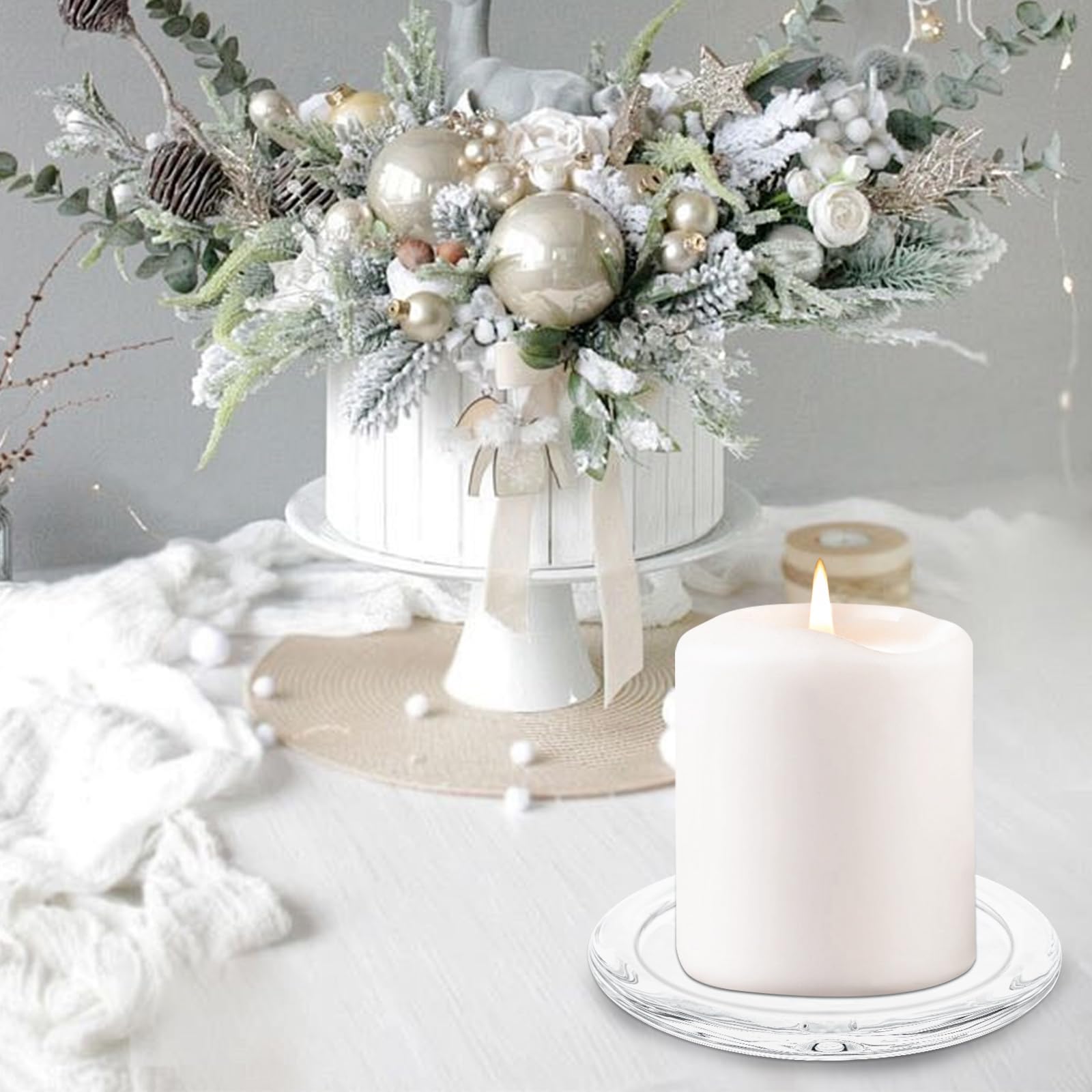 MIVIDE 12 portacandele da 10 cm per candele a pilastro, piatto di candela in vetro trasparente, piatto di vetro per candele a pilastro, feste, decorazioni per la casa