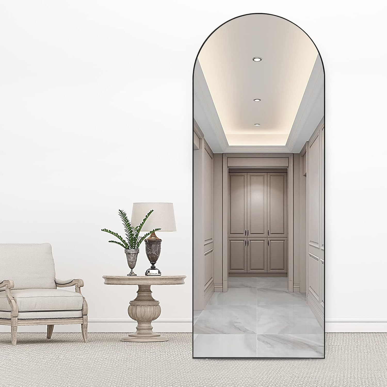 RACHMADES 65inx22in, Body Mirror, Floor Mirror with Stand, Wall Mirror Standing Hanging or Leaning Against Wall for Bedroom, Sleek Arched-Top Mirror, Modern Full Length Mirror