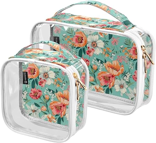 Floral Flower Clear Toiletry Bag for Traveling,2 Pack Makeup Cosmetic Bag with Zipper,Travel Bag for Toiletries,Travel Essentials 21215278