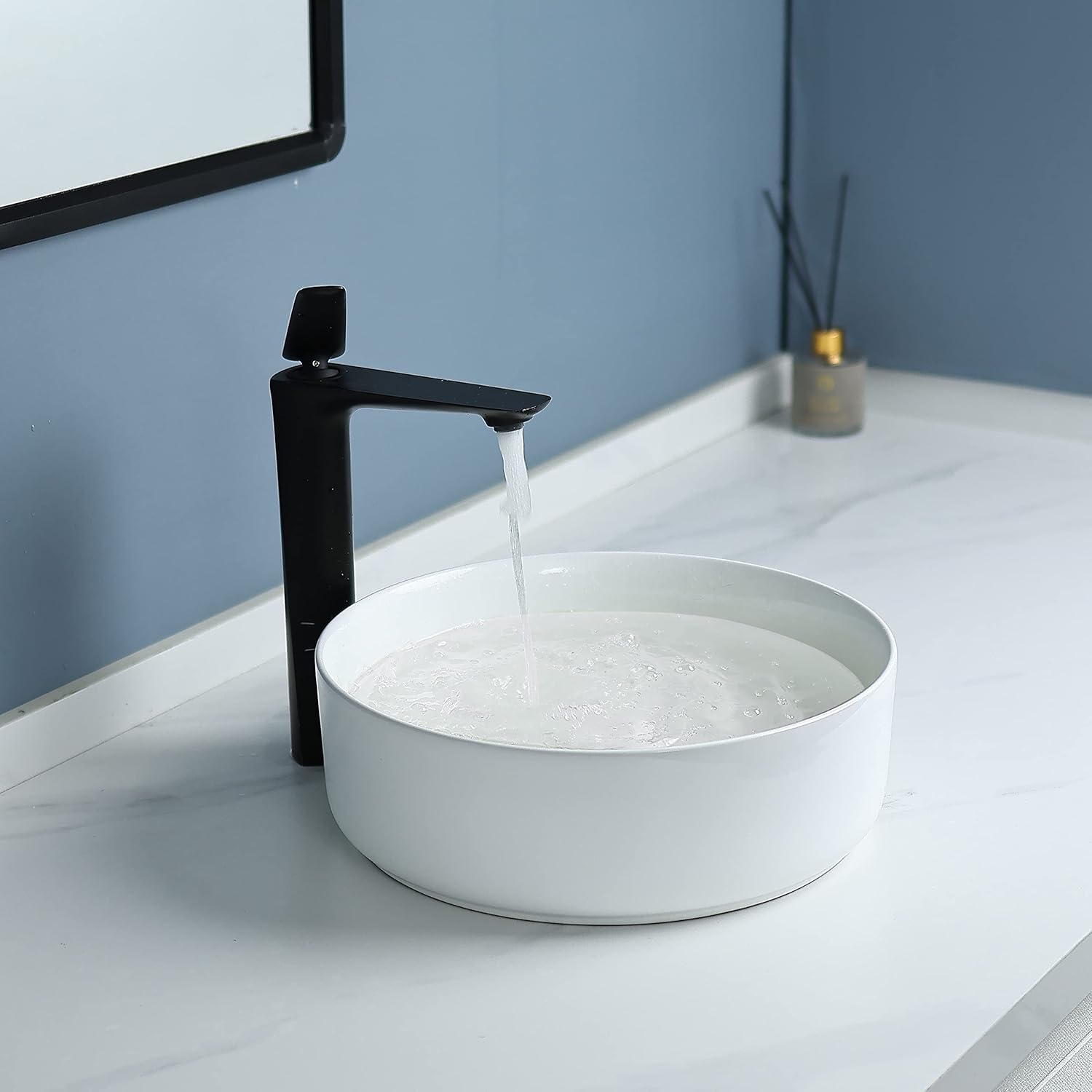14'' Round White Ceramic Above-Counter Vessel Sink with Pop-Up Drain