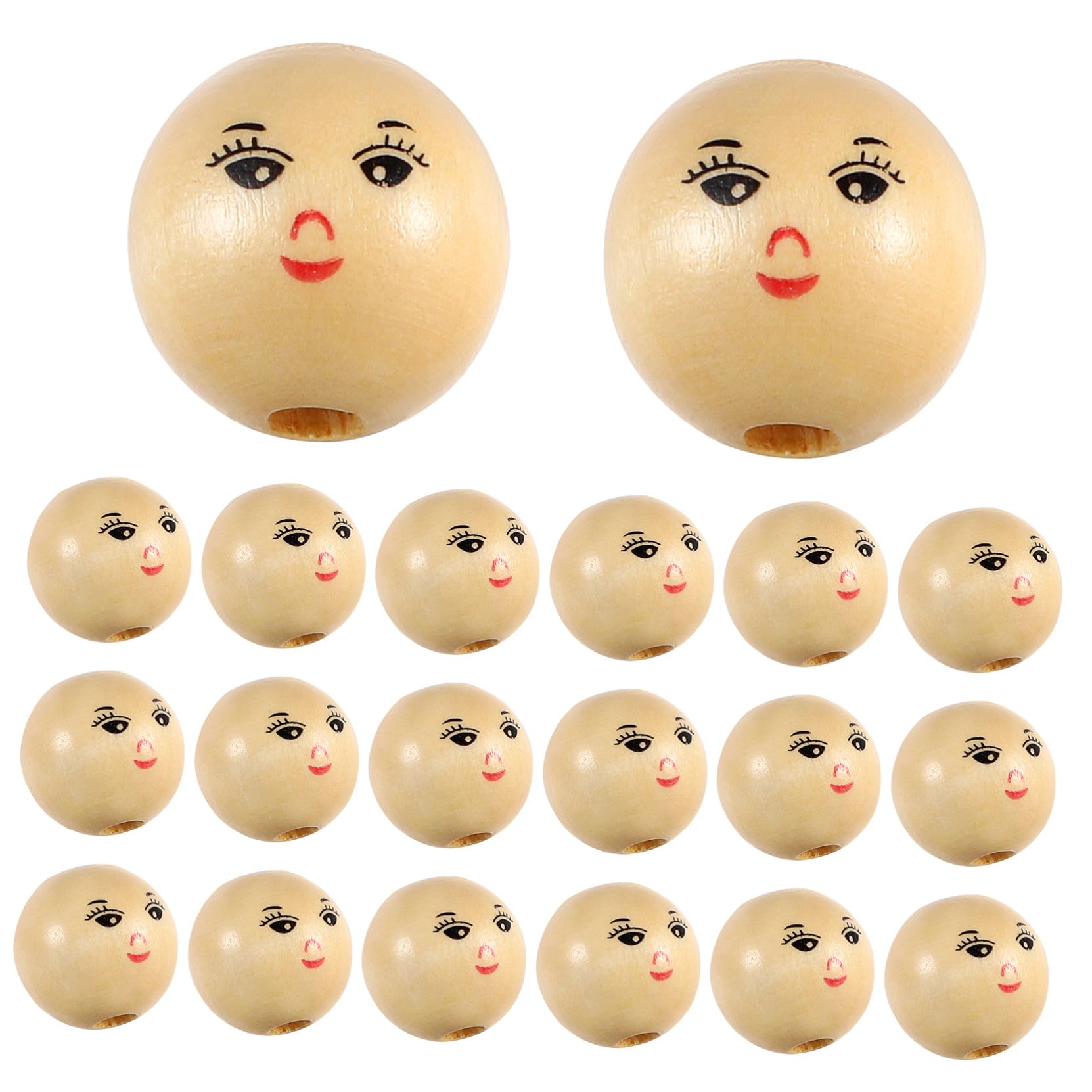 50 piezas Cuentas Redondas Madera Natural Caras Sonrientes con Agujero para Pulseras Collares Manualidades DIY