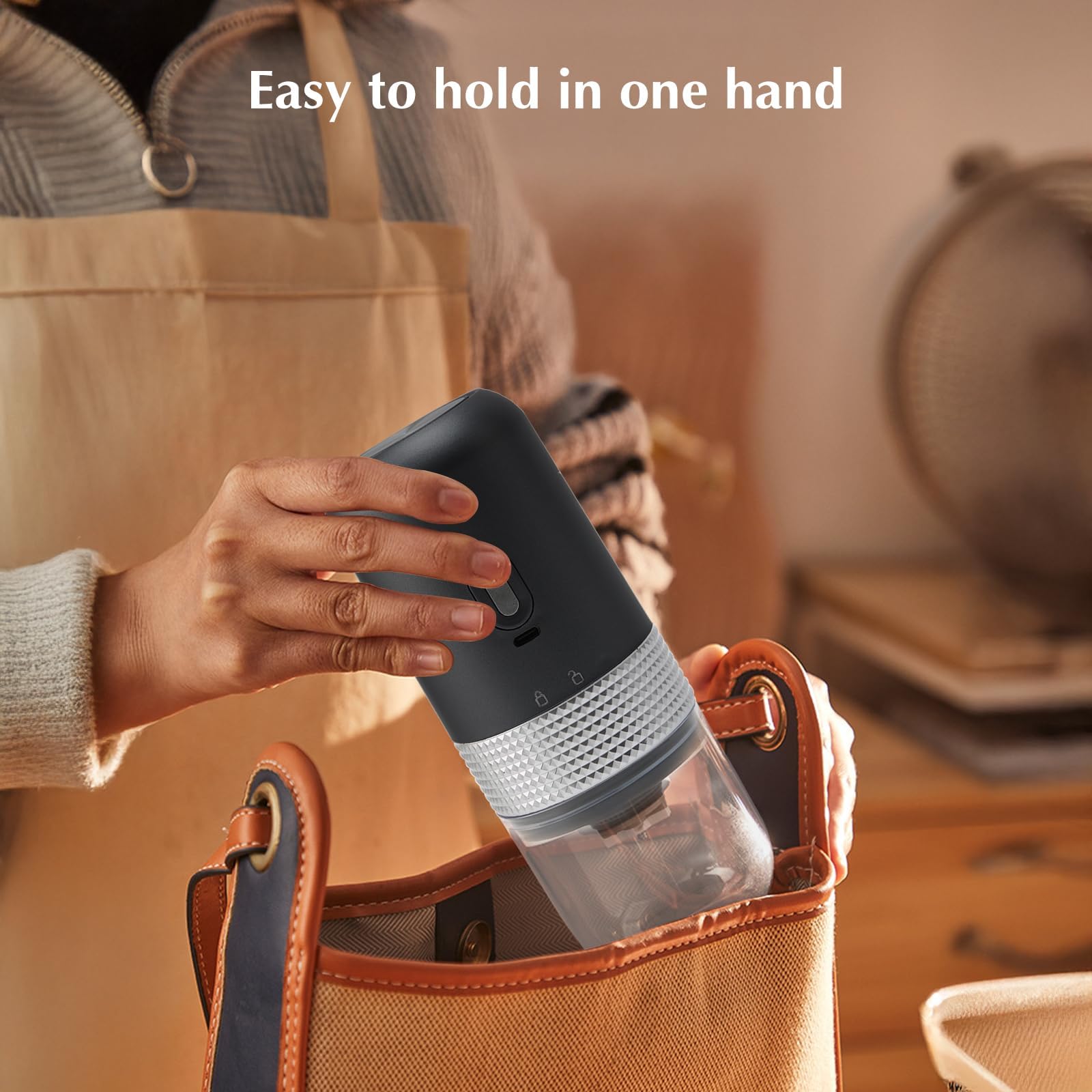 Macinacaffè Elettrico, Portatile Senza Fili Granulometria Regolabile con Macina in Ceramica per Espresso, Pour Over e French Press