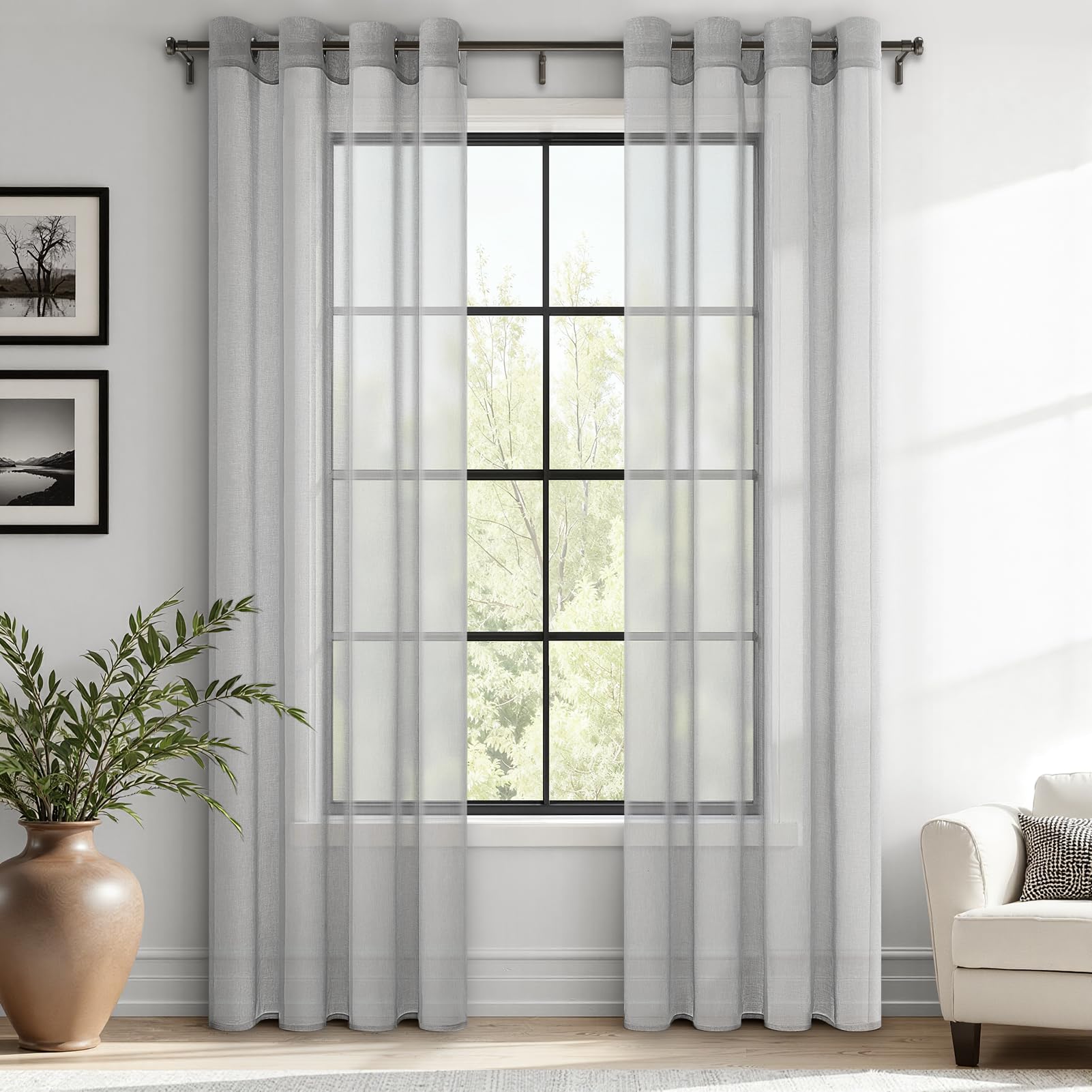 MRTREES Voile Gardinen Vorhang halbtransparent kurz mit Ösen in Leinenoptik Stores Gardinen Schals für Wohnzimmer Schlafzimmer Kinderzimmer Weiß 2er Set