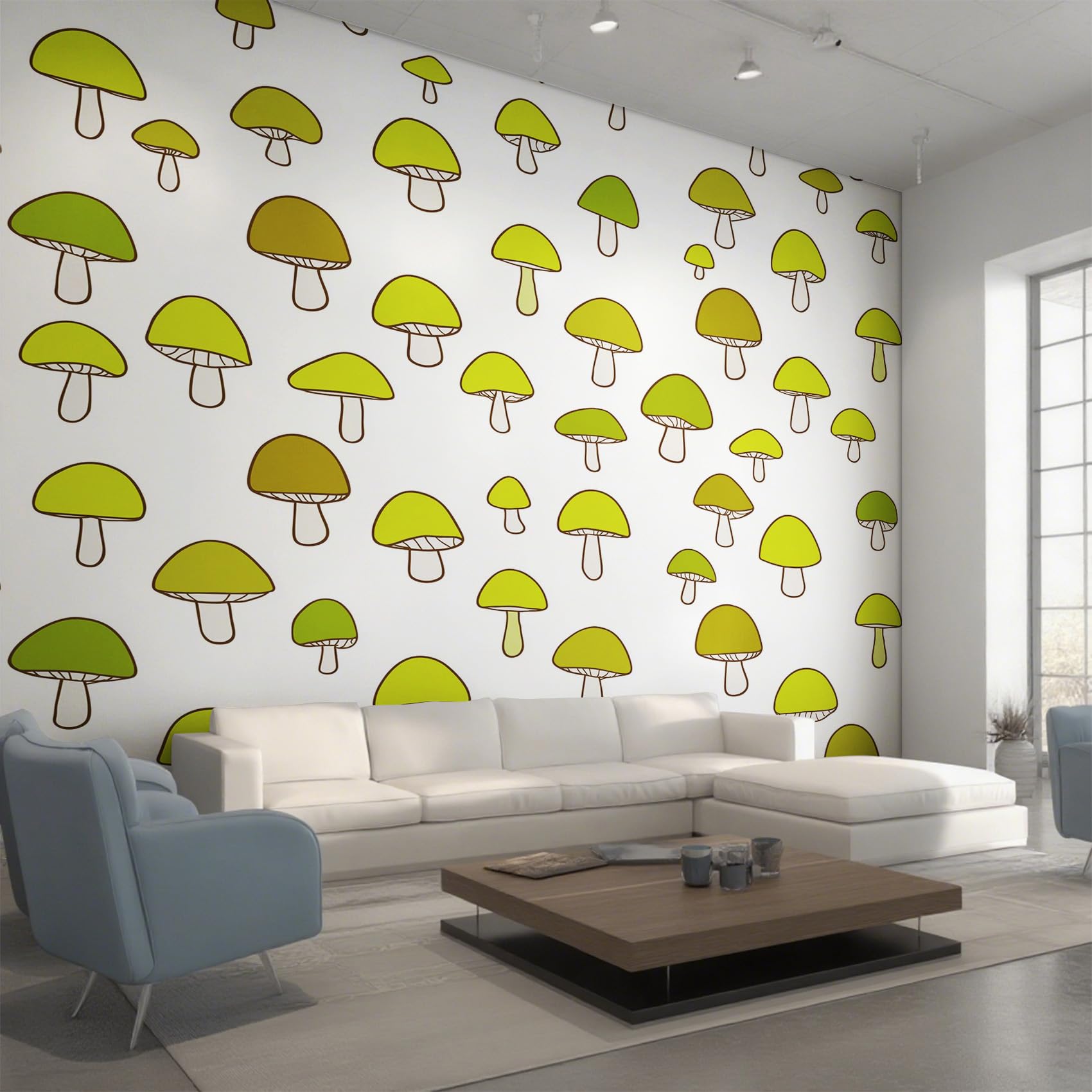 Fresque murale intissée champignon vert 450x315 cm décoration salon