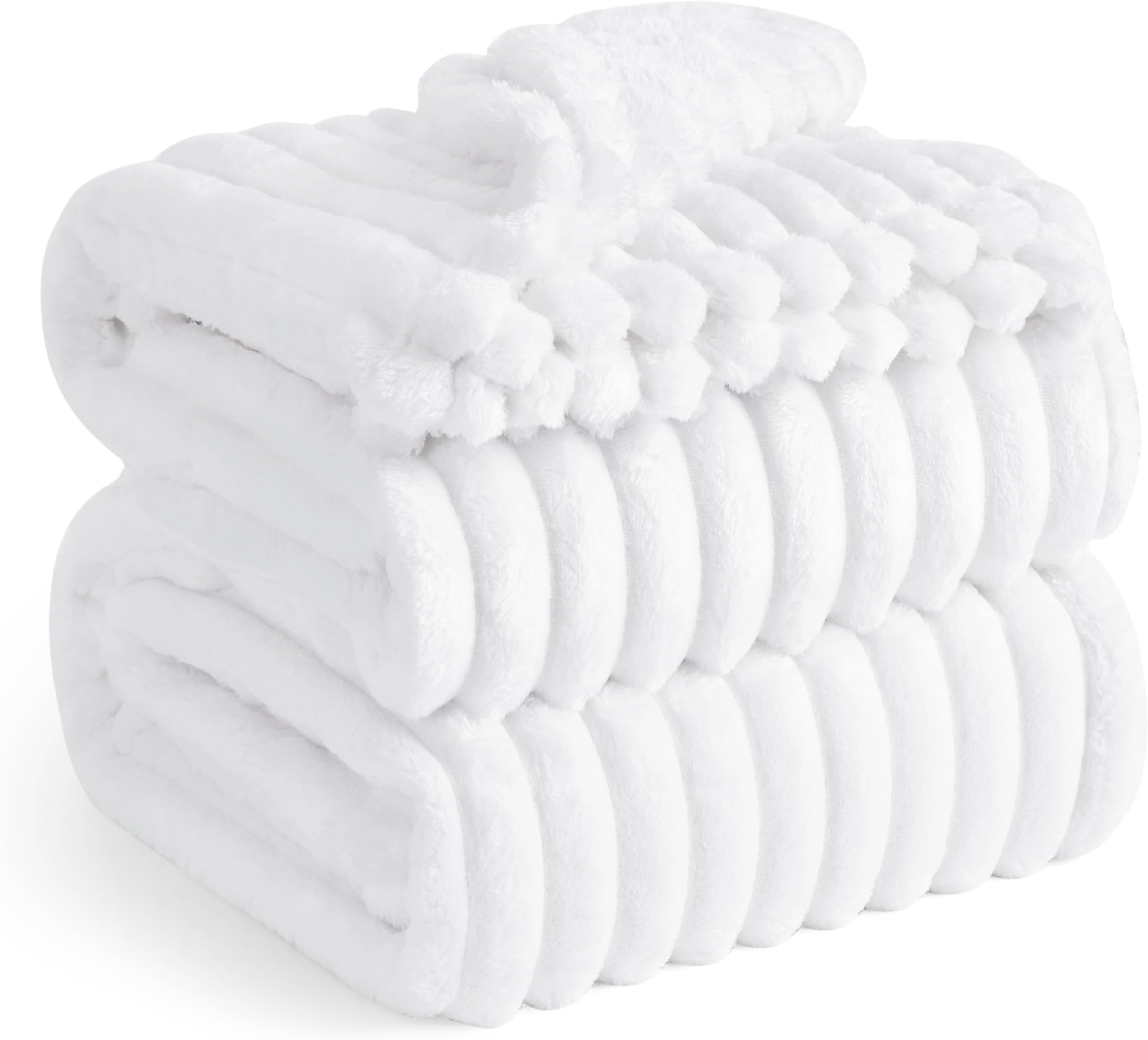 Bedsure Bed Blankets King Size - Fleece Blanket Fluffy Cosy Warm Blankets, Soft Cute Double Size Throw Gifts for Women and Girls, White, 230x270 cm