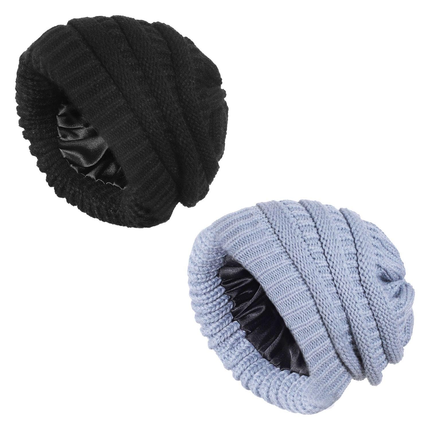 Wufgwbd Unisex Black 2 Pieces Of Knitted Hats, Simple And Fashionable Beanies, Thickened Winter Hats, Outdoor Personalized Windproof Hats, Warm Accessories