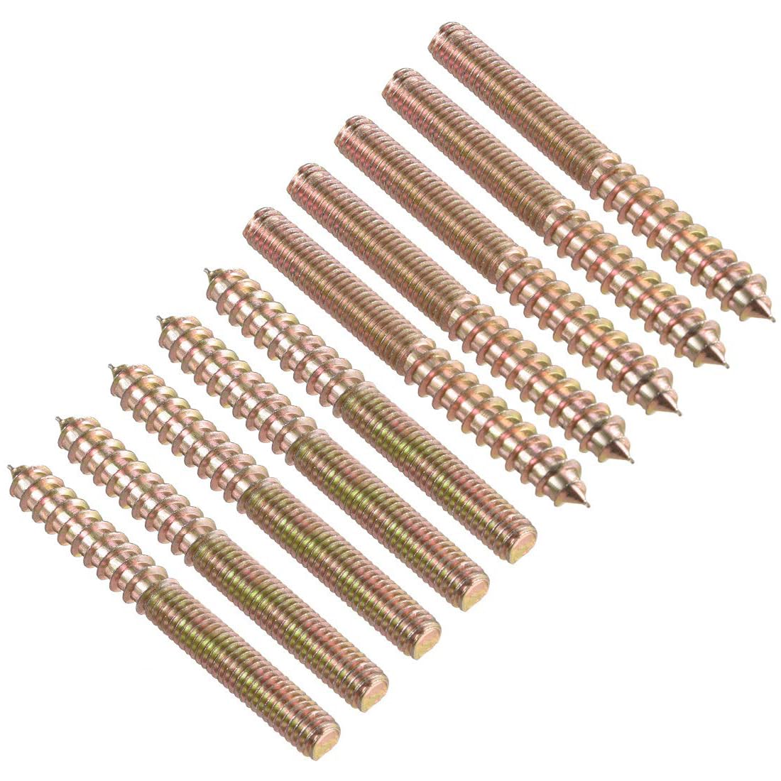 TOP-VIGOR 10Pcs Hanger Bolts, M8x50mm Double Headed Bolts Self Tapping Screw, Double Ended Dowel Screws, Screw Dowels Hanger