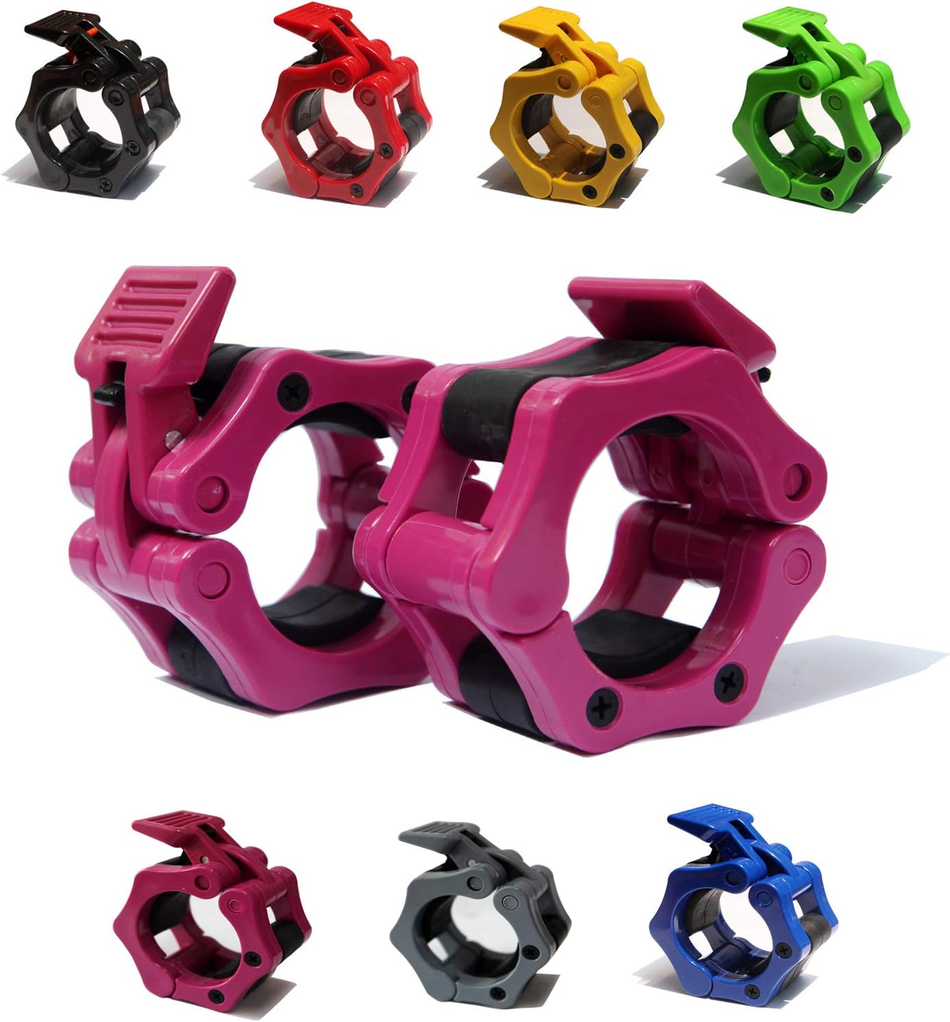 AbraFit 2” Olympic Barbell Clamps - Solid ABS Locking Barbell Collars with Quick Release - for Professional Training Strong Lifts and Olympic Training- Set of 2