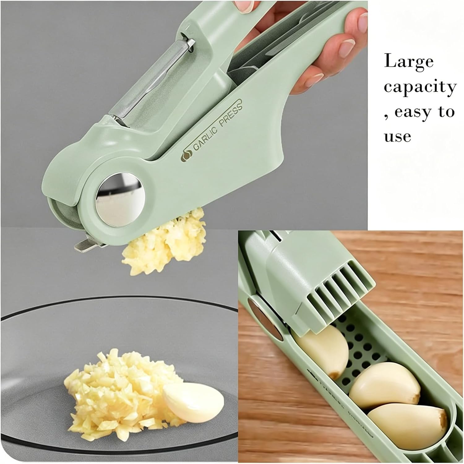 4 in 1 Garlic Press and Slicer, Peeler and Can Opener (Green)