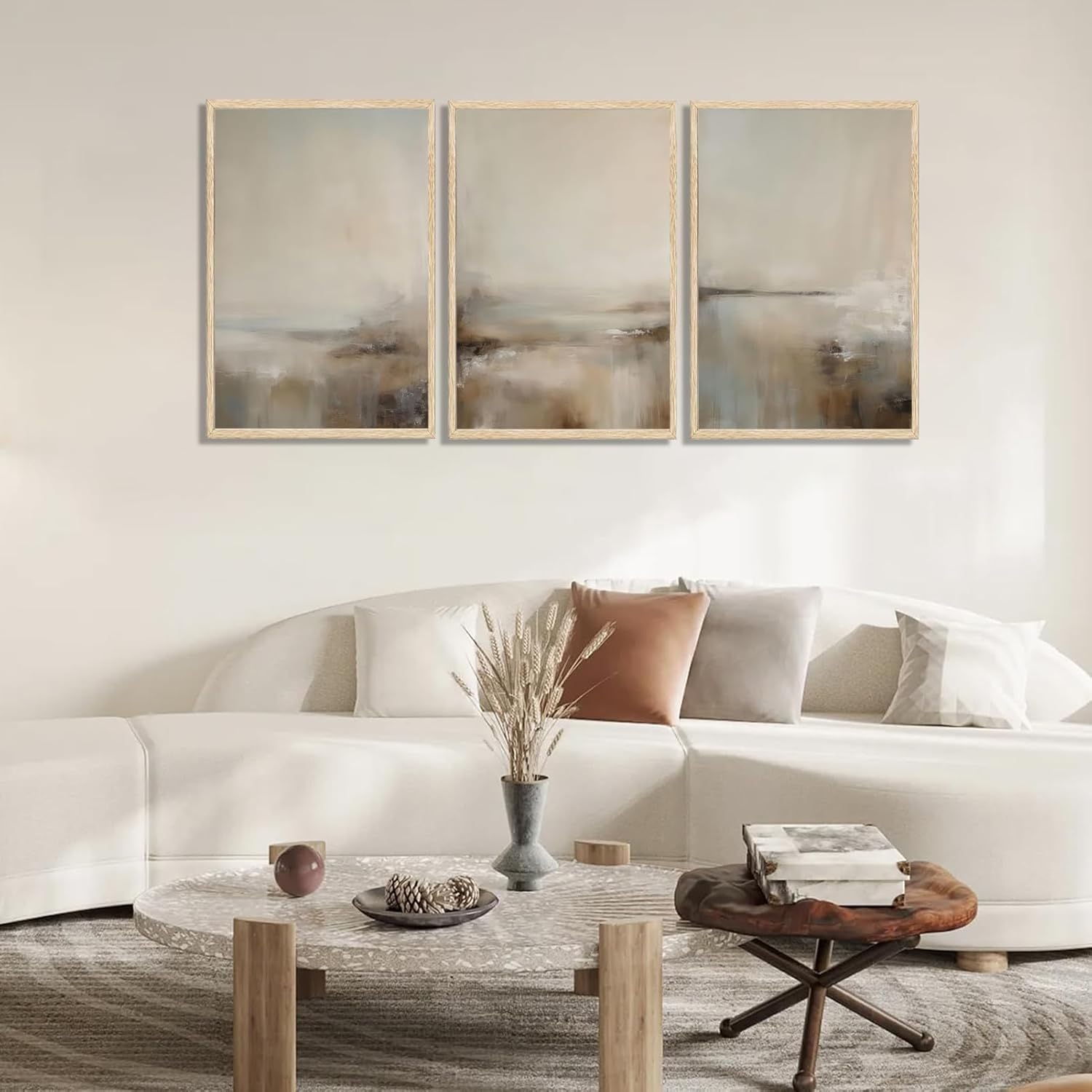 XLYFVLGF Vintage Abstract Landscape Wall Art Beige and brown Wall Decor Pictures Moody Neutral Tones Painting Modern Landscape Prints Artwork for Living Room Bedroom 16x24 Inch Set of 3