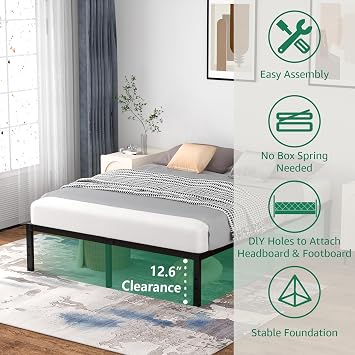 Metal Full Bed Frame - 14 H Platform Full Size Metal Bed Frame Double Bed Frames, Small Package Black