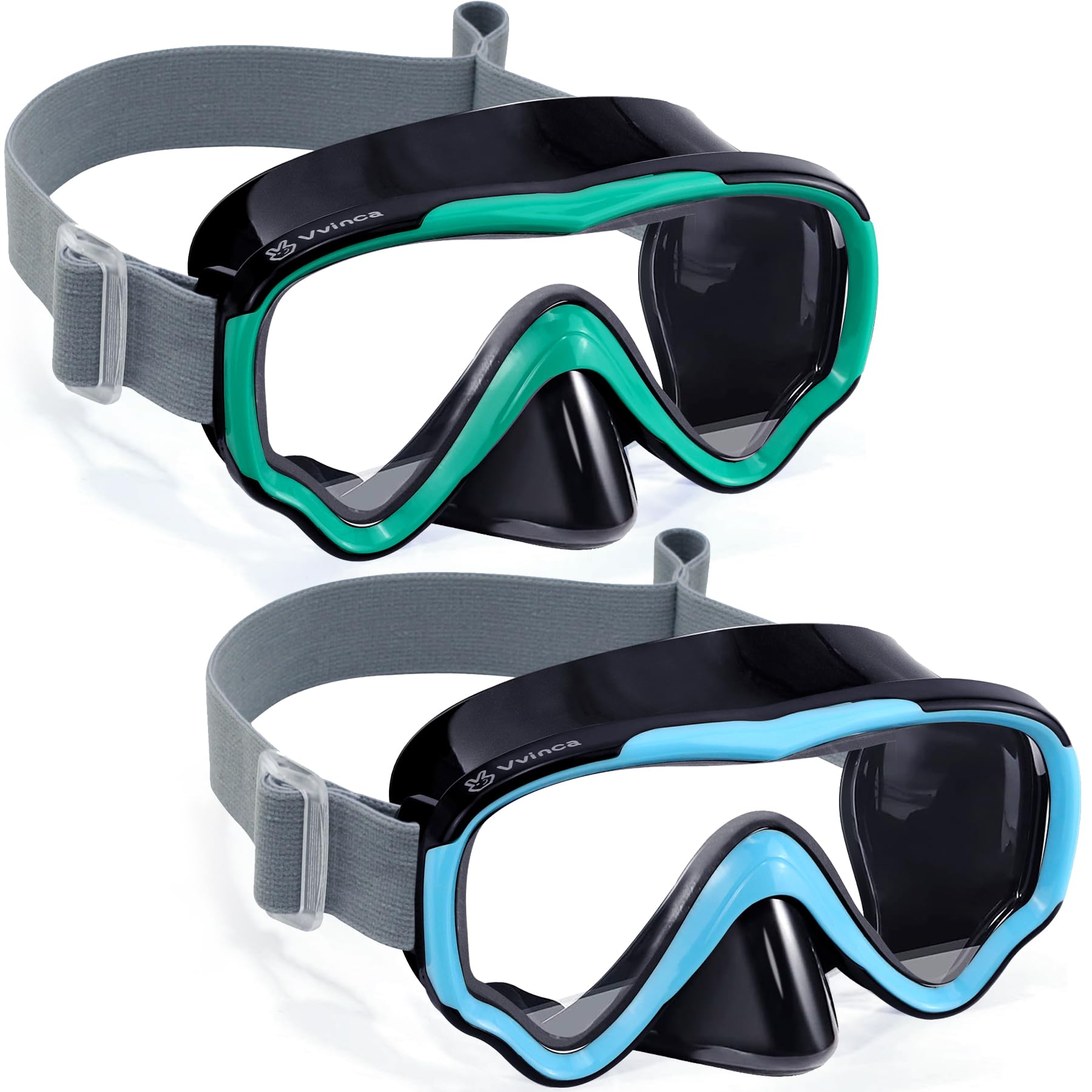 VvincaKids-Goggles with Nose Cover, Diving Mask Elastic Fabric Strap Anti Fog Anti Shattered Lens for Kids Swim Goggles 3-14