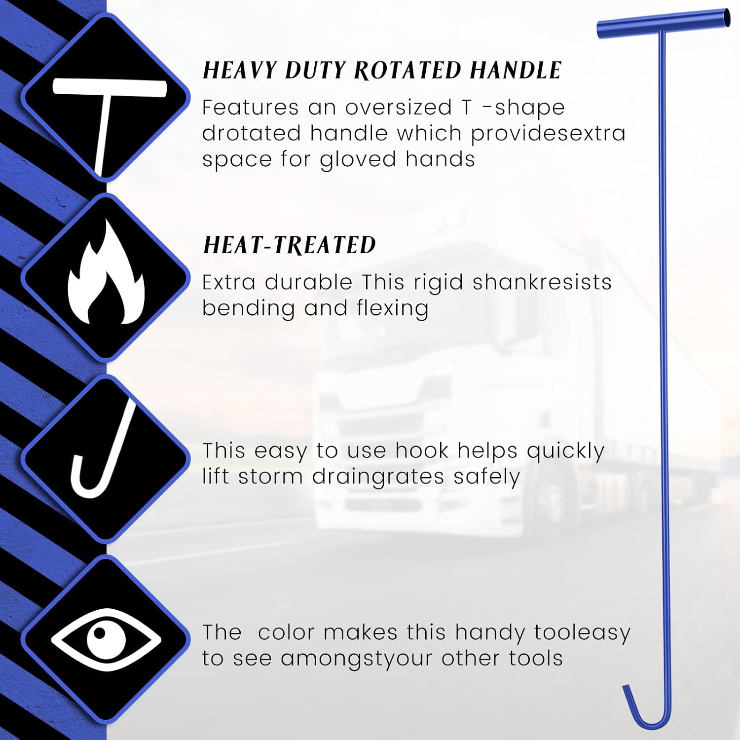 Zonon 4 Pack 31" Blue Fifth Wheel Puller 5th Wheel Pin Puller for Semi Truck Cotter Spring Pulling Tool Solid Steel Dock Hooks Portable Type Lifting J Hook for Pulling Storm Drain Manhole Covers